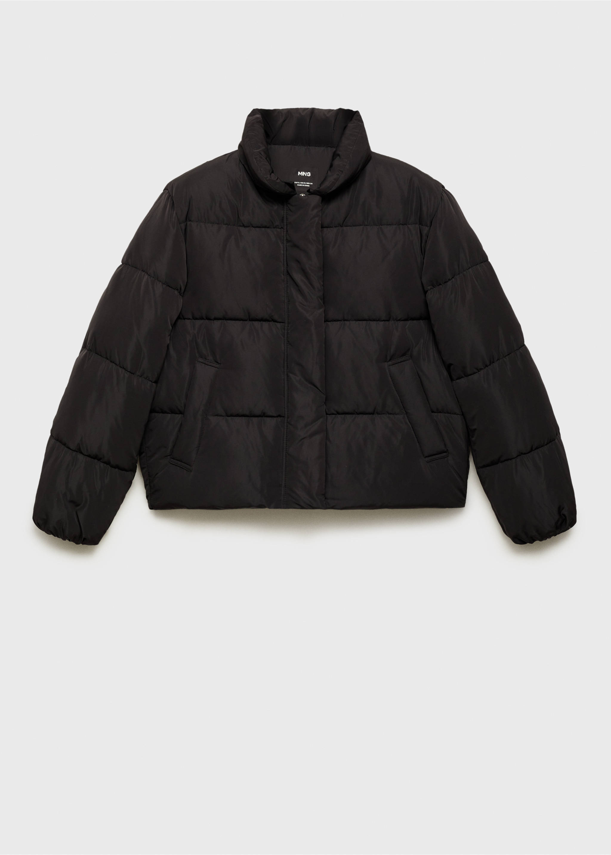 Short padded anorak with fur collar - Details of the article 8, Black. Ref: 87071513-00.