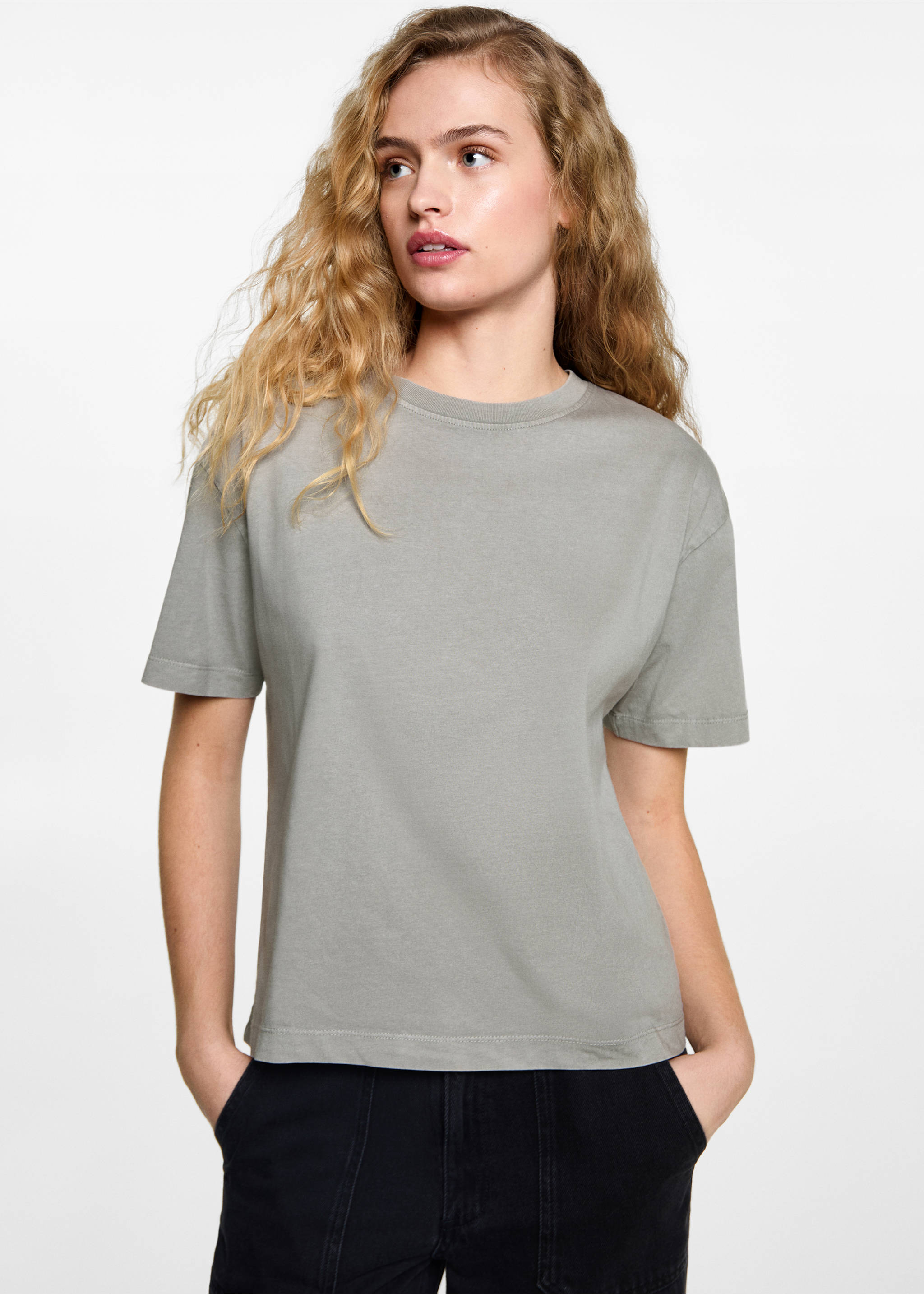 Základní crop top - Náhled ve středové rovině, Šedá. Ref: 87071514-00.