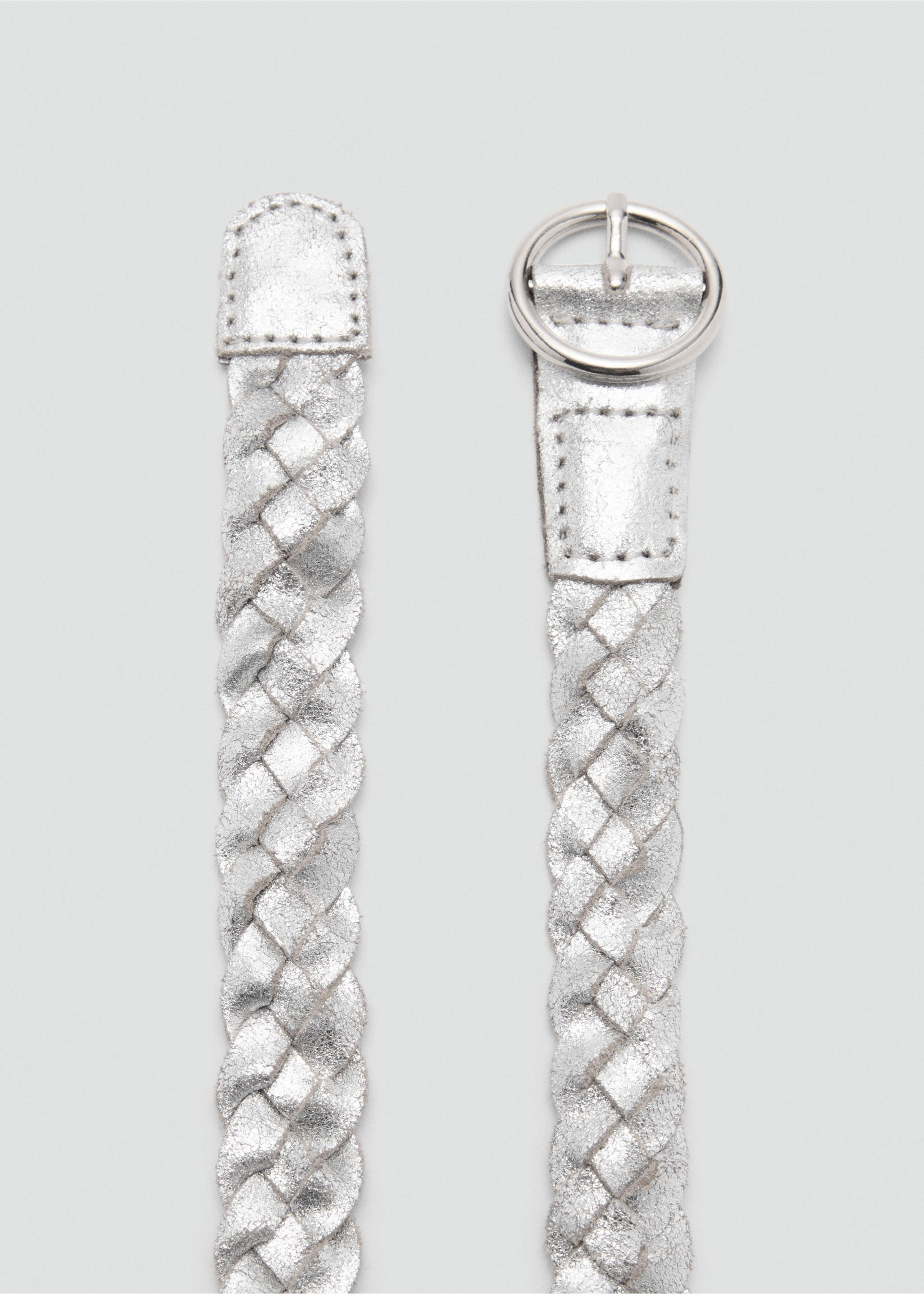 Zapletený pásek 100% kůže - Náhled ve středové rovině, Stříbrná. Ref: 87071516-00.