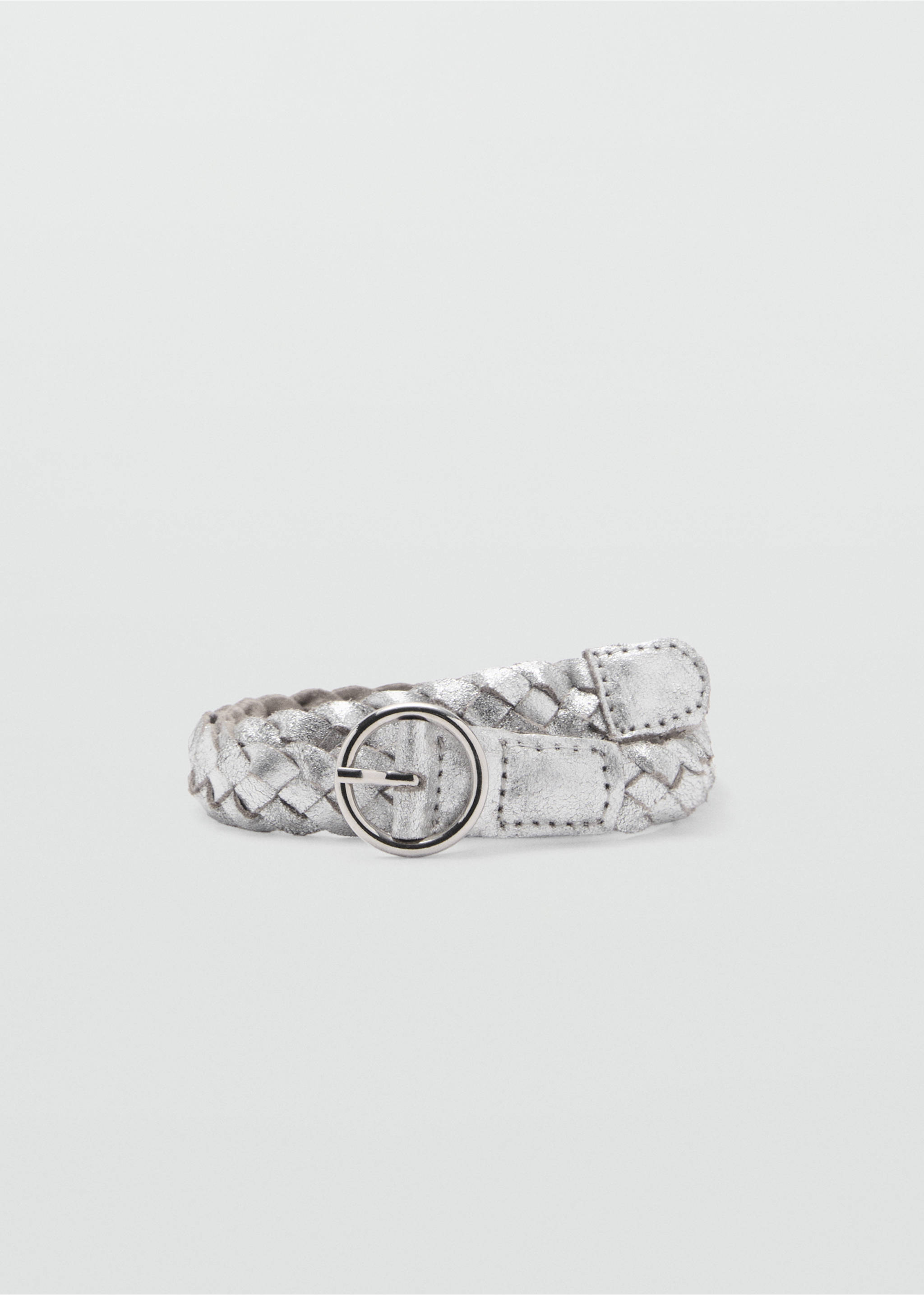 Silver braided belt with a round metal buckle., Silver. Ref: 87071516-00.