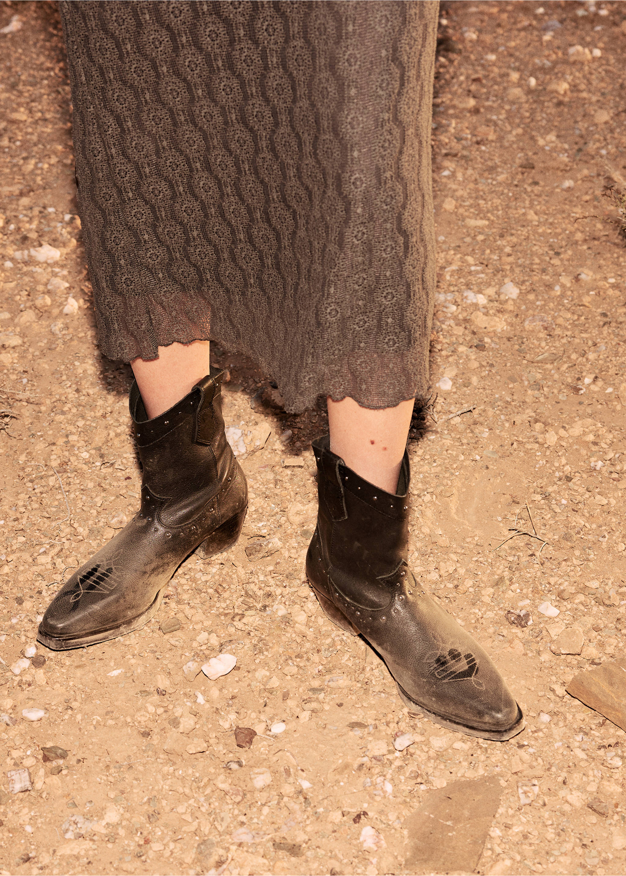 Μποτάκι δέρμα στιλ cowboy - Γενικό πλάνο, Μαύρο. Ref: 87071517-00.