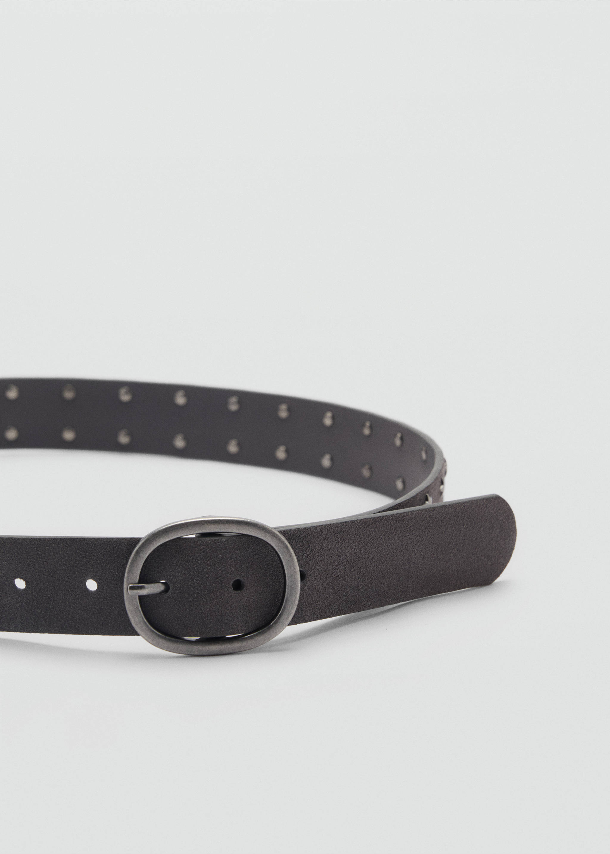 Dark grey children's belt with a rounded metal buckle and studs., Charcoal. Ref: 87072025-00.