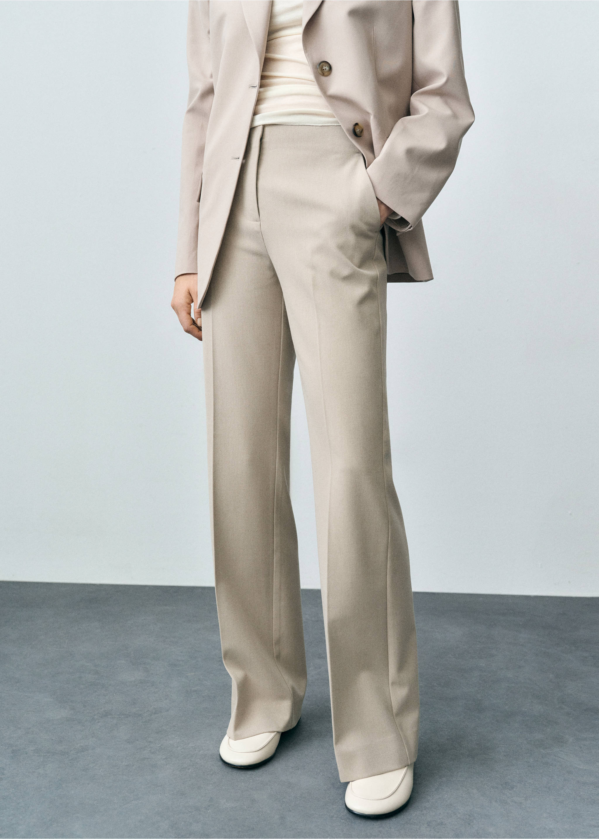 Mid-rise flare pants - Medium plane, Beige. Ref: 87072537-00.