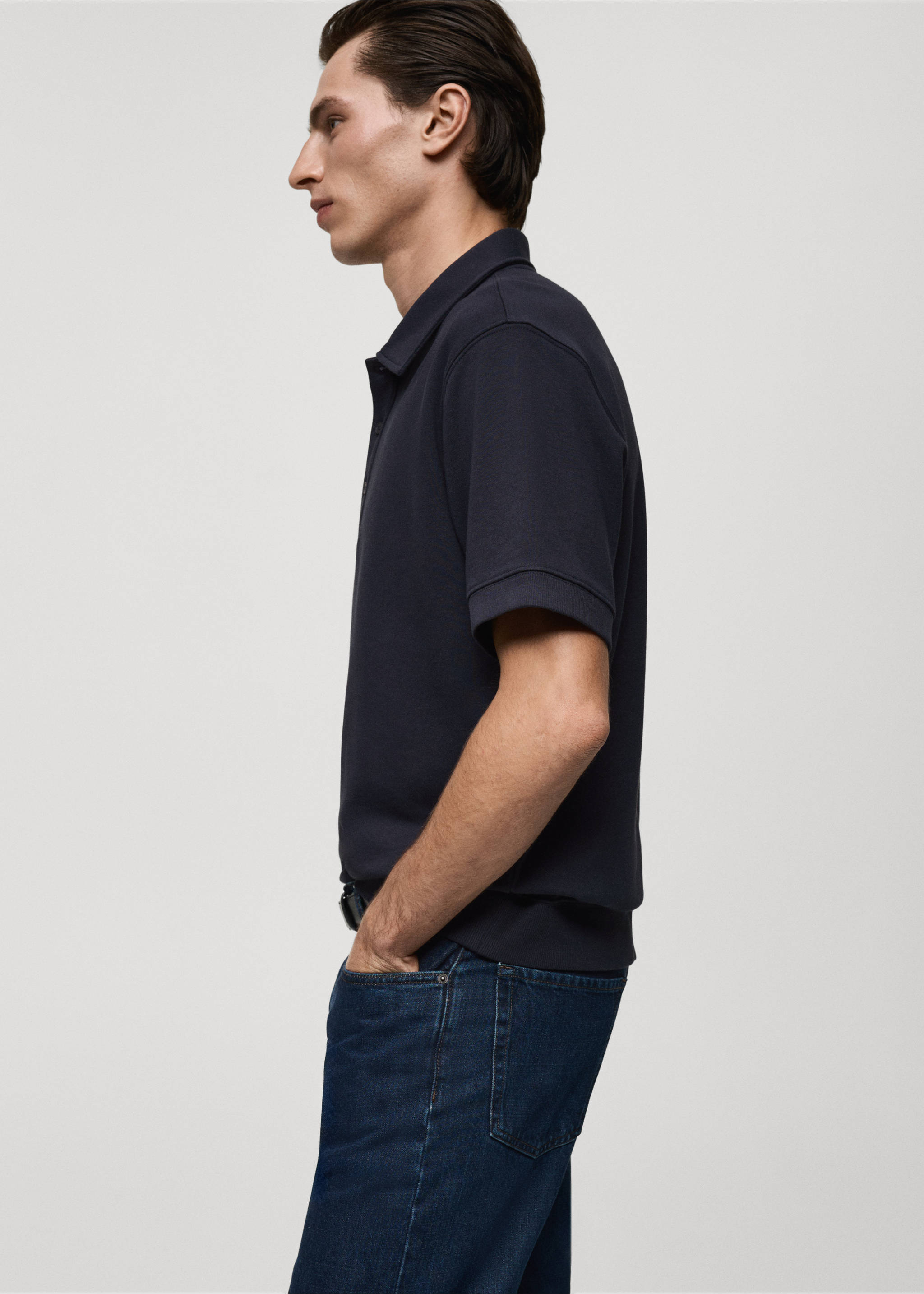 Regular-fit cotton polo shirt - Details of the article 2, Dark Navy. Ref: 87072890-00.