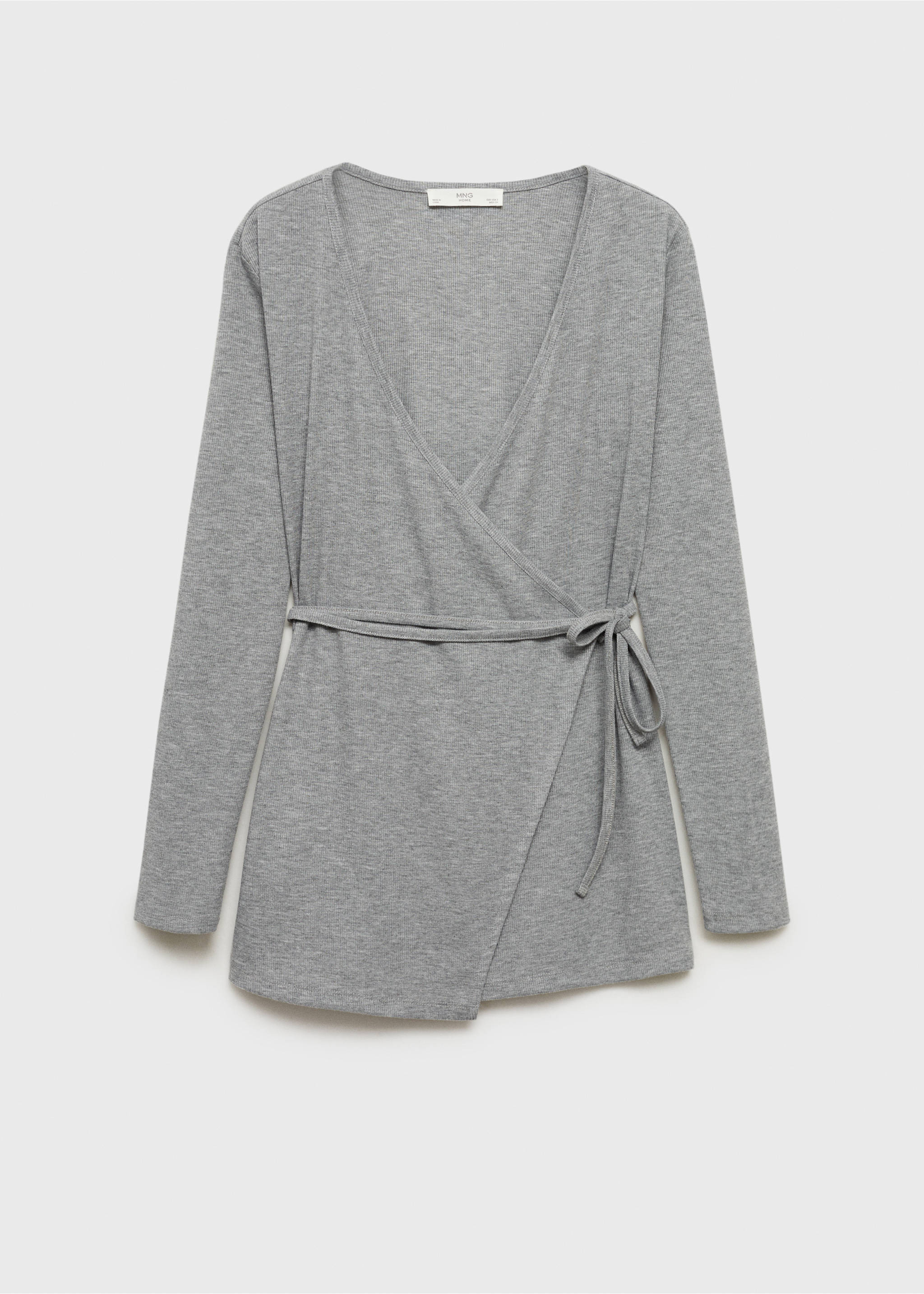 Rib-knit cardigan with tie - Article without model, Grey. Ref: 87072893-00.