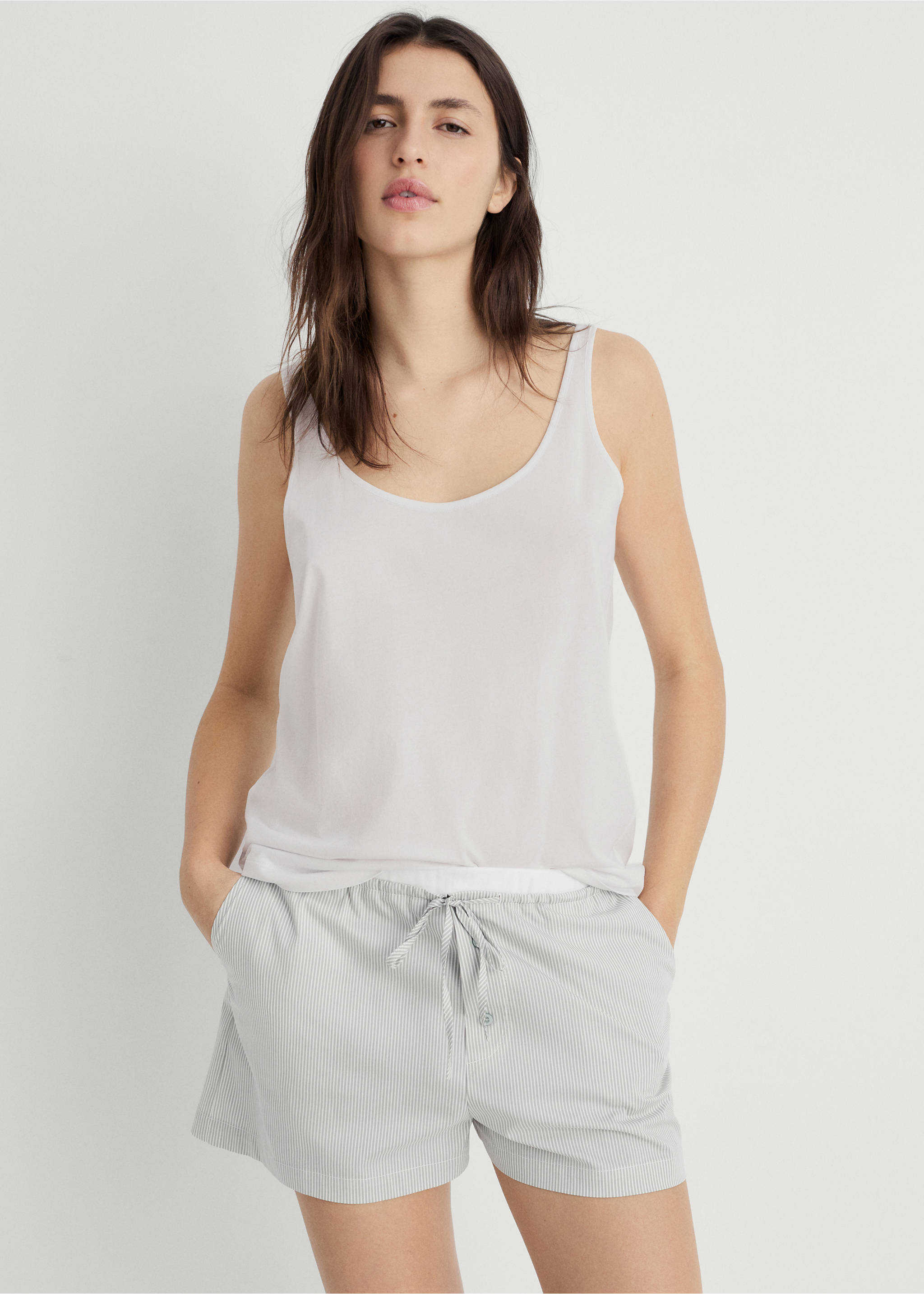 Pyjama-Trägertop - Mittlere Ansicht, Hellgrau/Pastellgrau. Ref: 87072898-00.