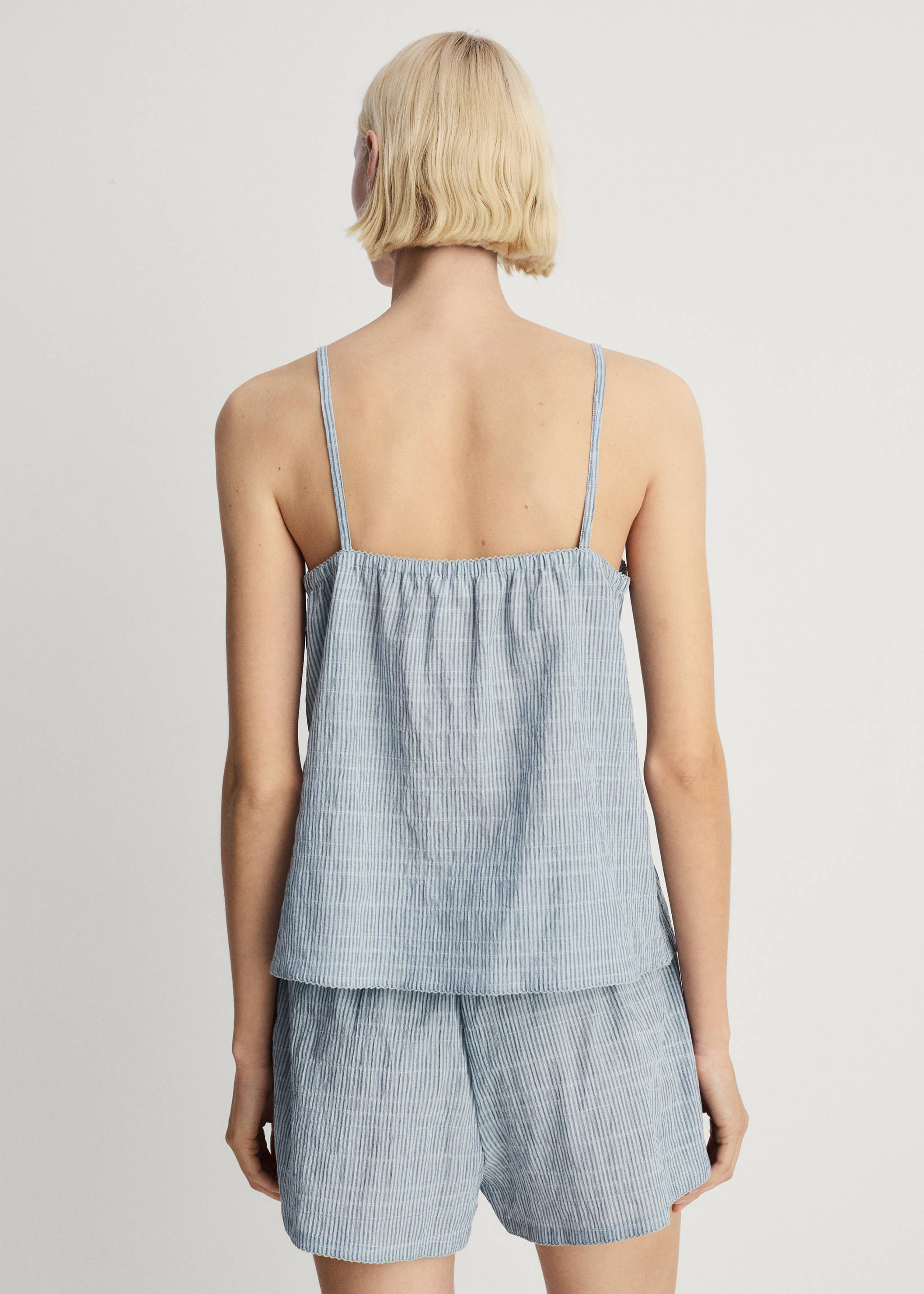 Two-piece cotton woven stripe seersucker pyjamas - Reverse of the article