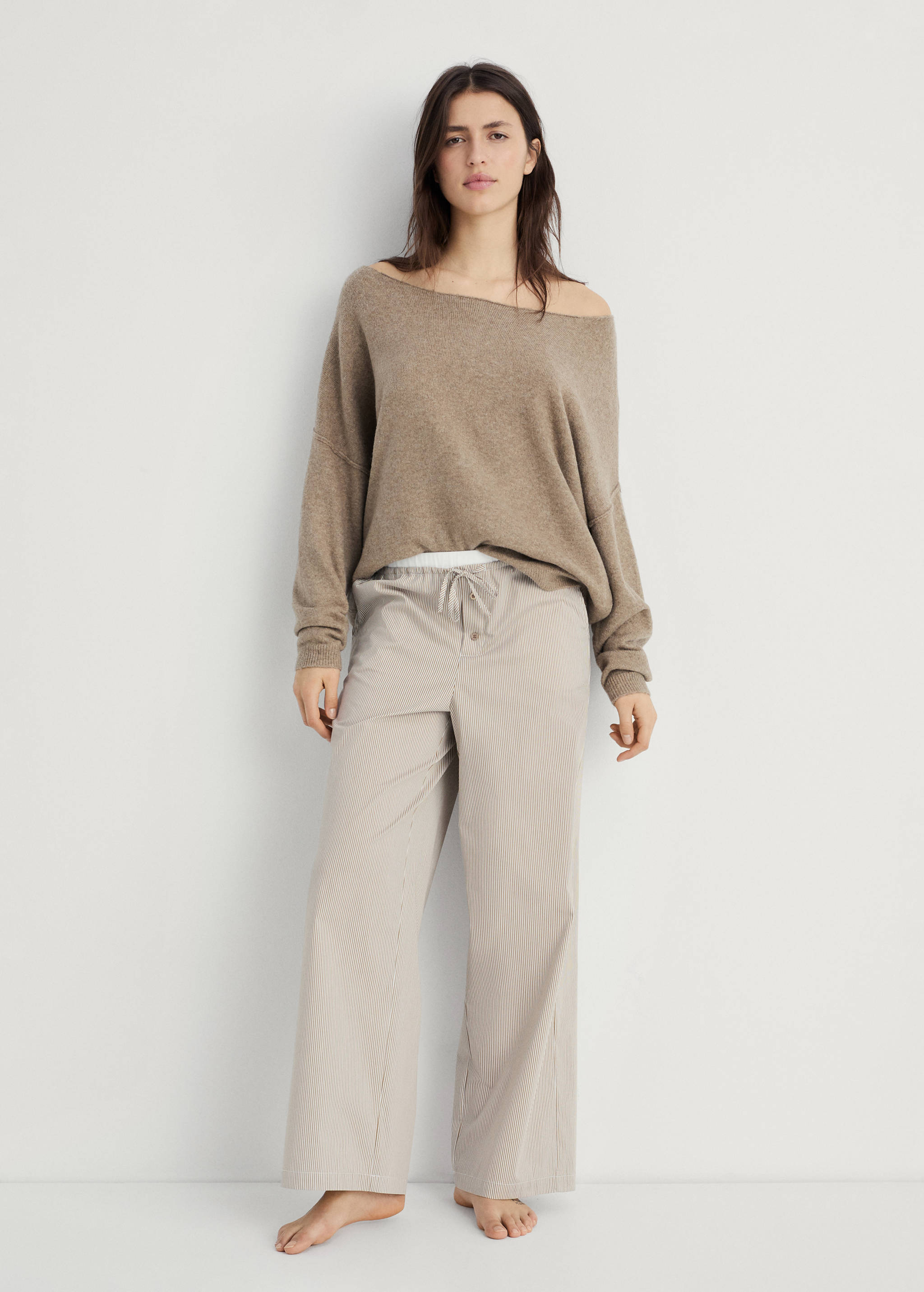 Striped pyjama trousers with elastic detail - General plane