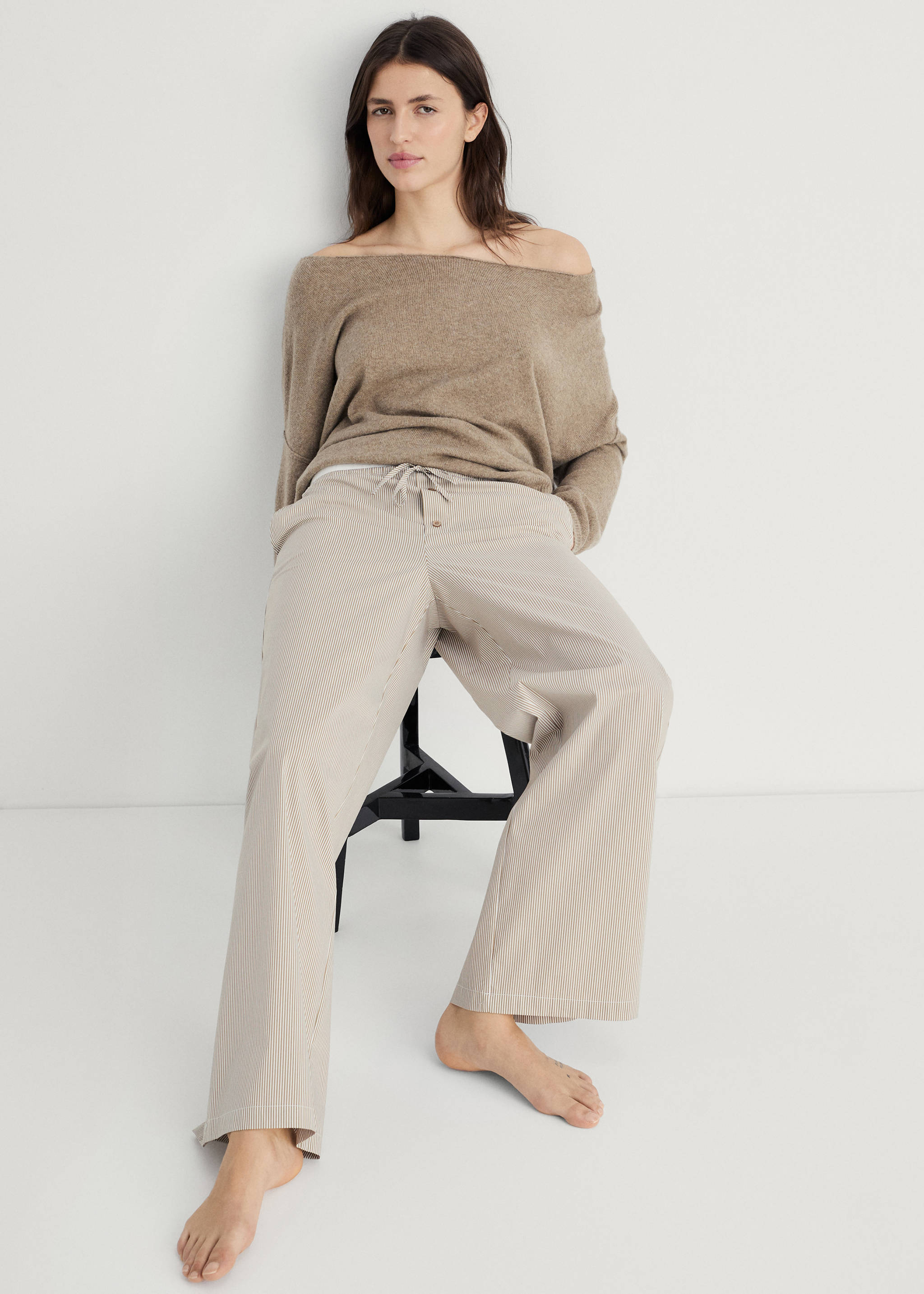 Striped pyjama trousers with elastic detail - Details of the article 2