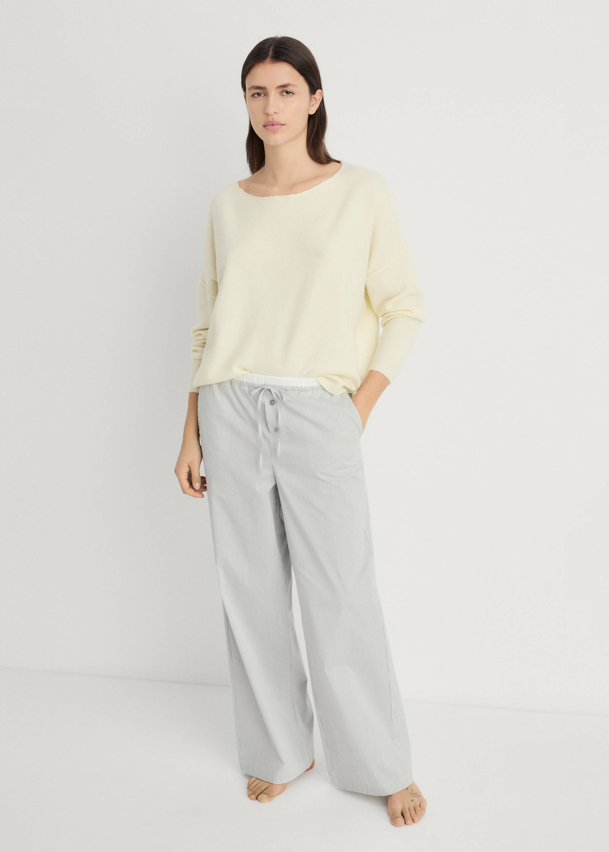 Striped pyjama trousers with elastic detail - General plane