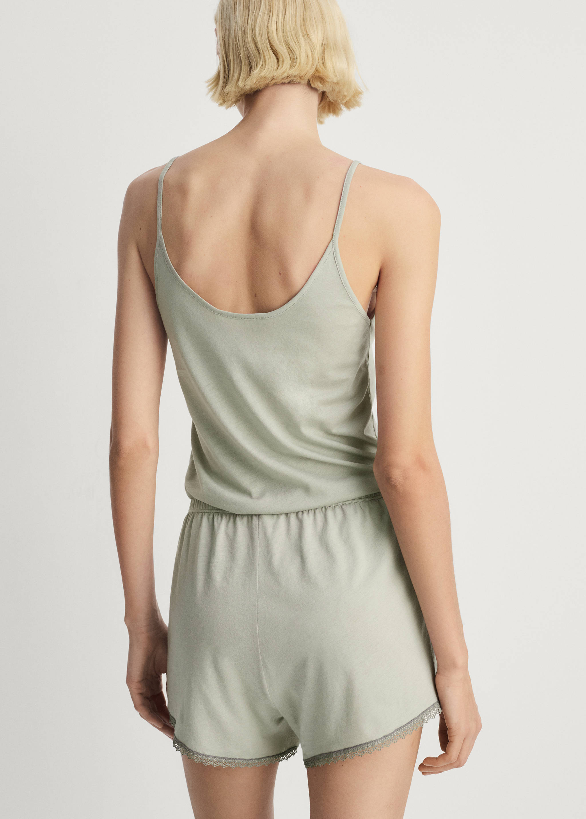 Cotton pyjama shorts with lace contrast - Reverse of the article