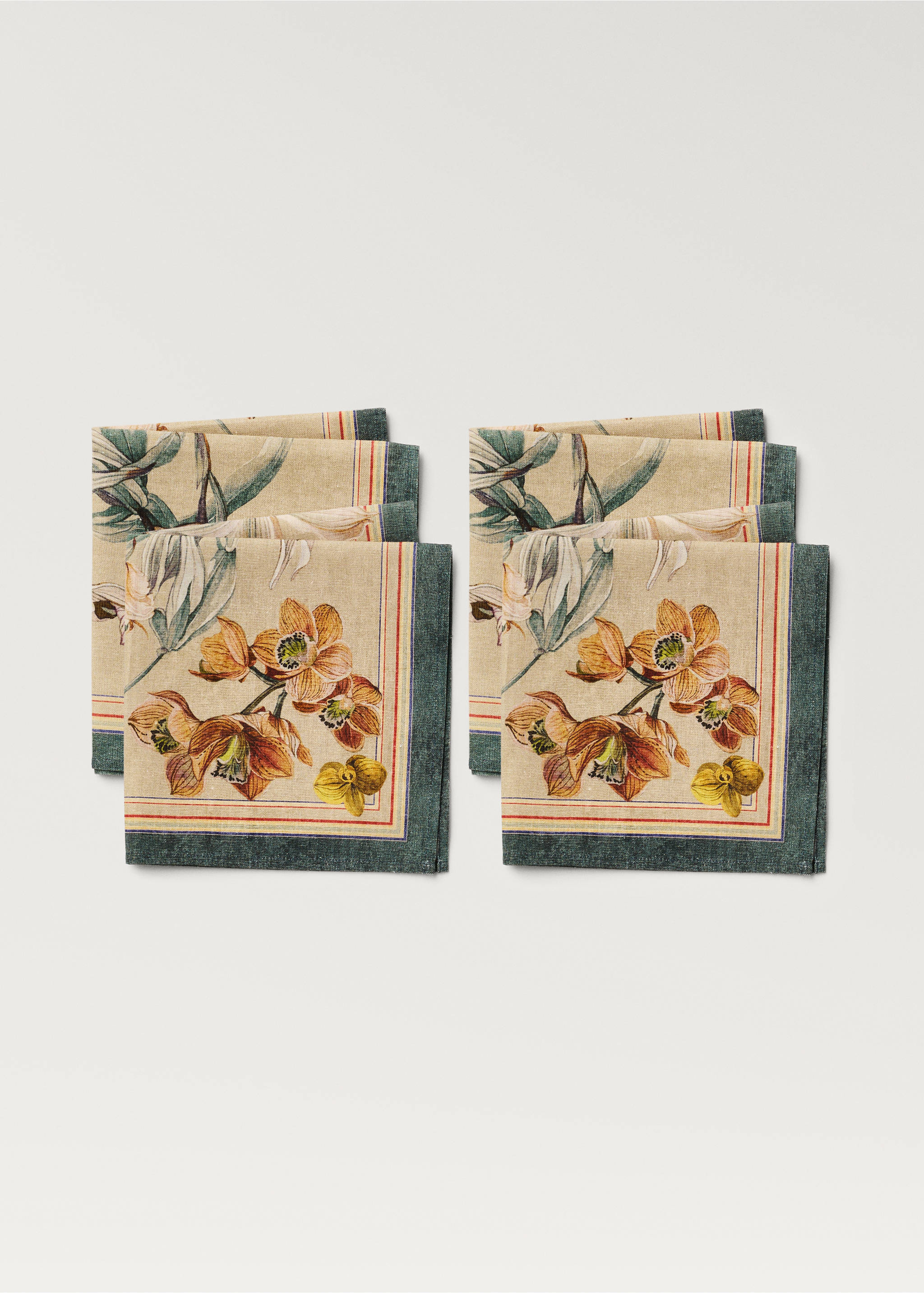 Cotton linen floral-print napkins - Article without model, Sand. Ref: 87072966-00.