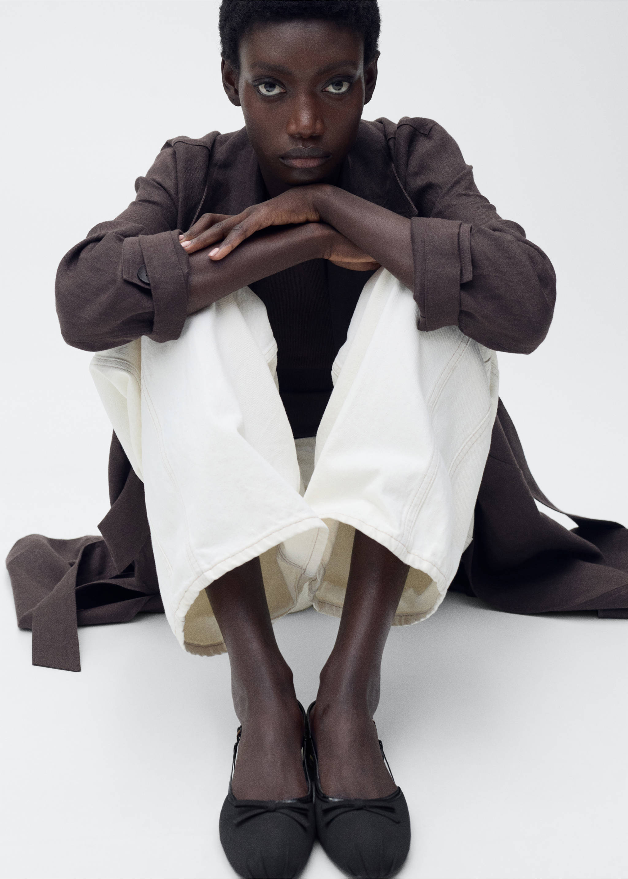 Ballet flats with decorative bow tie - General plane, Black. Ref: 87073270-00.