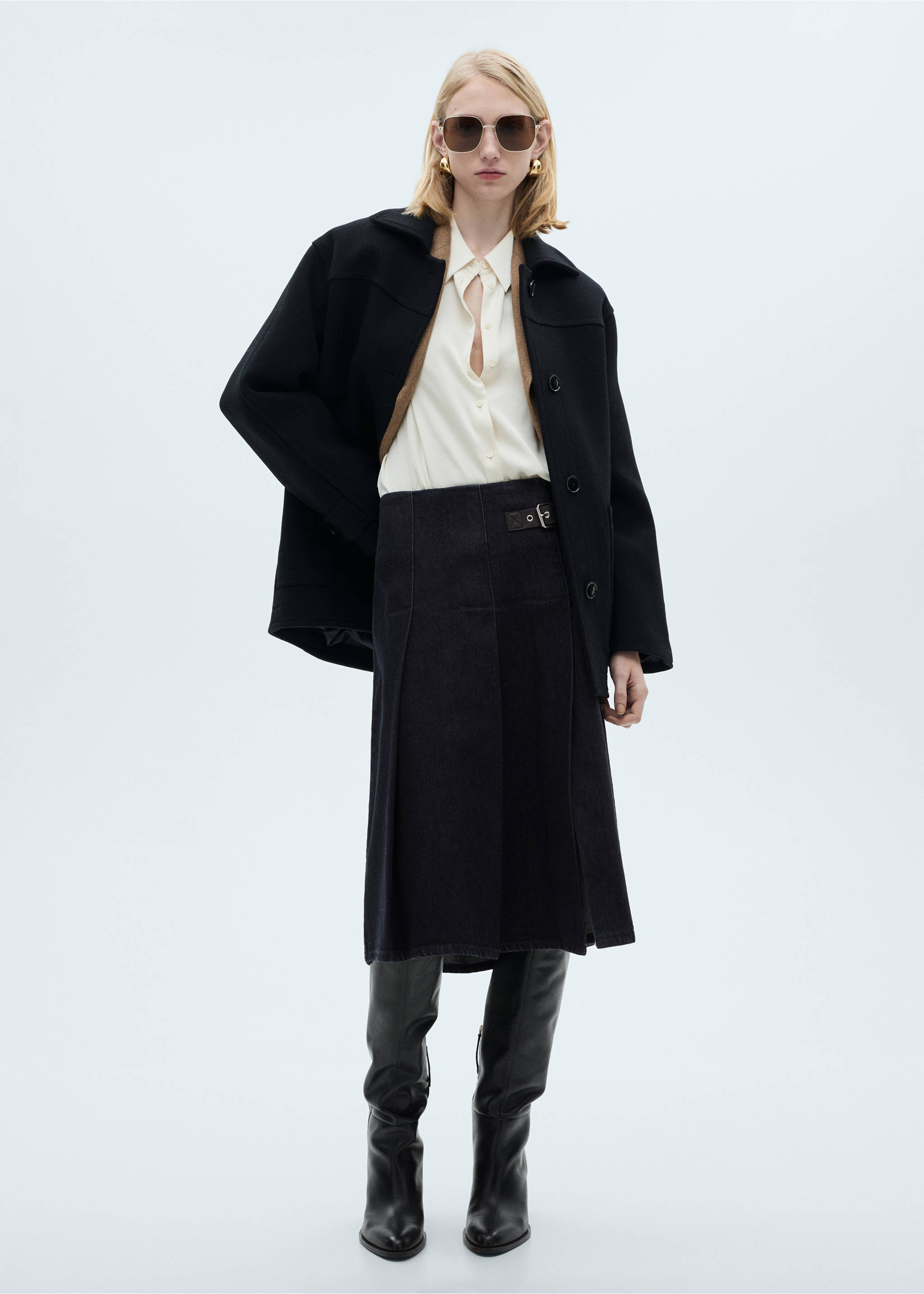 Rinse-wash midi-skirt with buckle - General plane, Open Blue. Ref: 87073277-00.