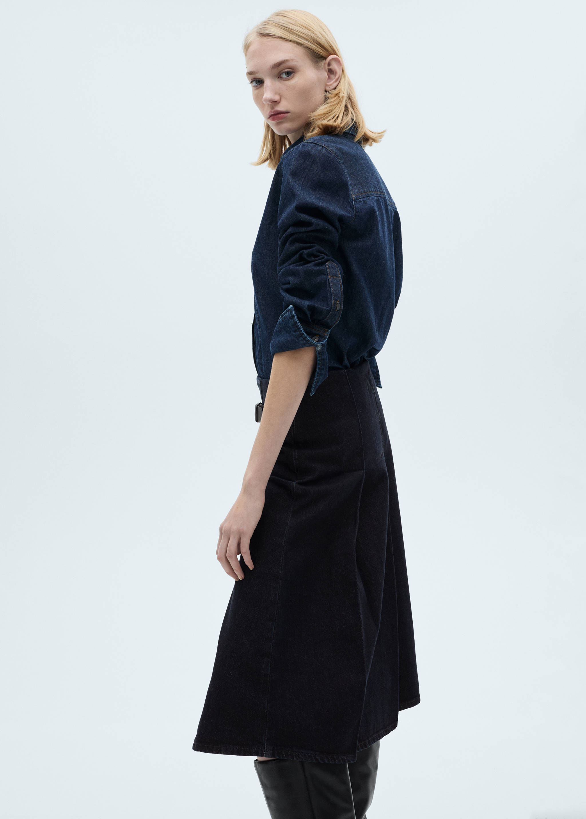 Rinse-wash midi-skirt with buckle - Details of the article 1