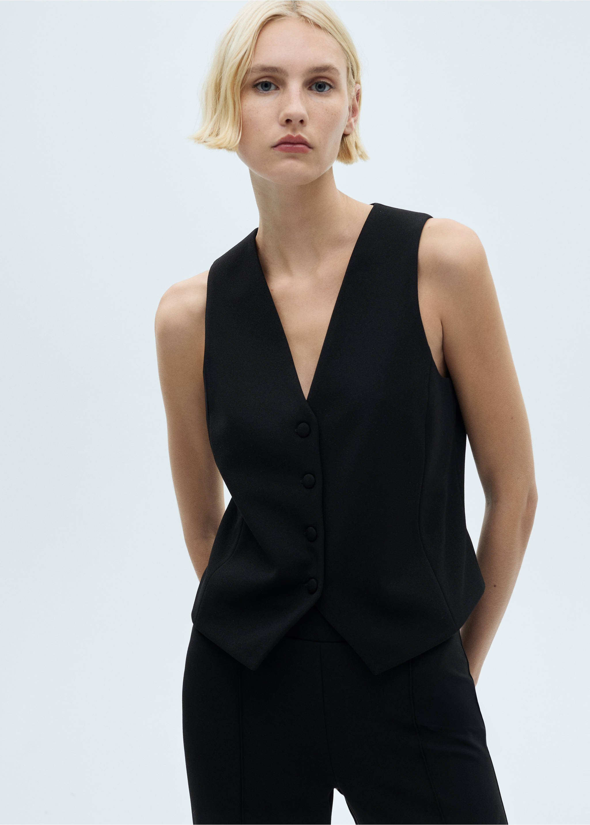 Gerade Strickhose - Detail des Artikels 1, Schwarz. Ref: 87073279-00.