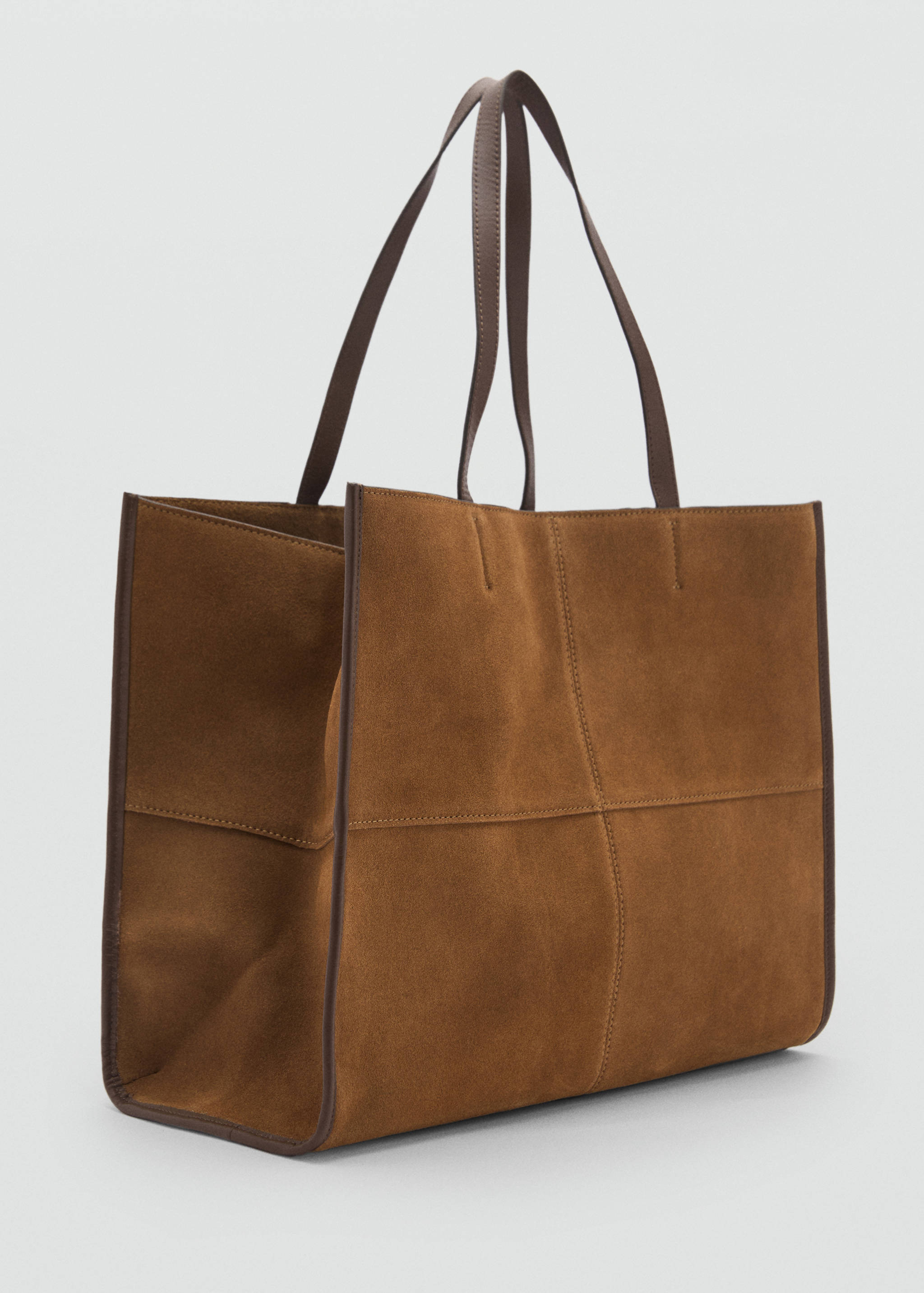 Leather shopper bag with stitching - Medium plane