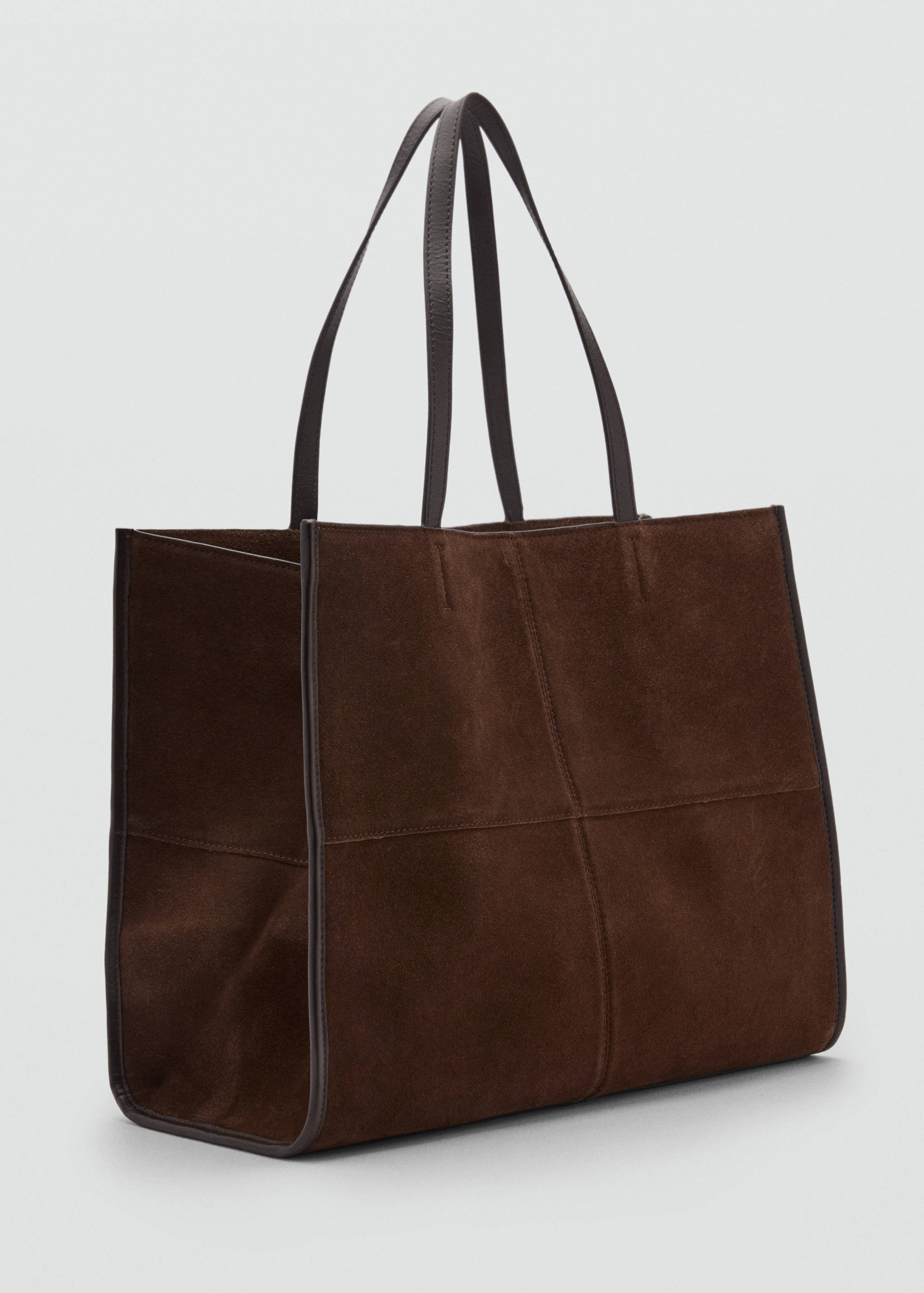 Leather shopper bag with stitching - Medium plane