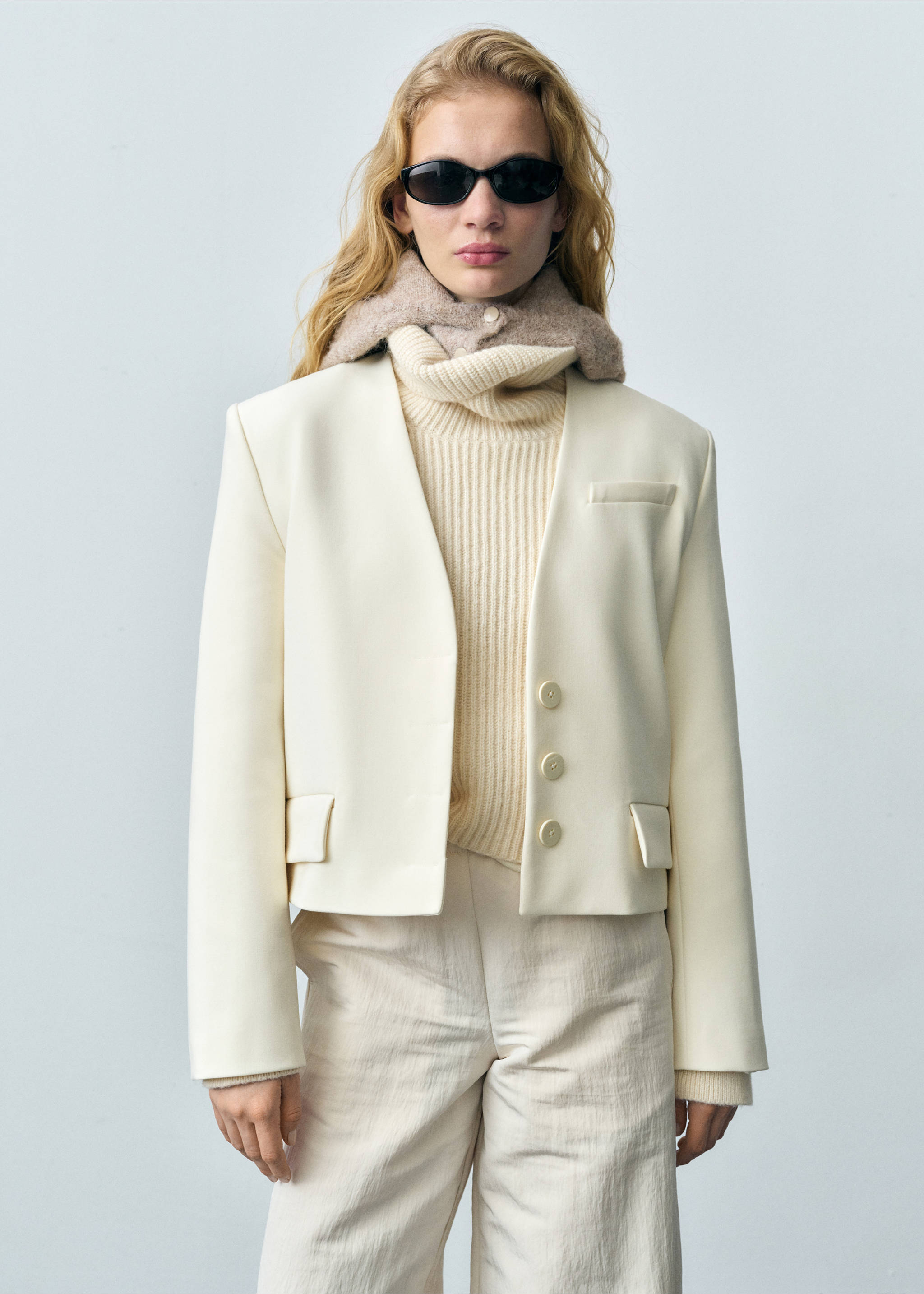Structured cropped jacket - Medium plane, Off White. Ref: 87073287-00.