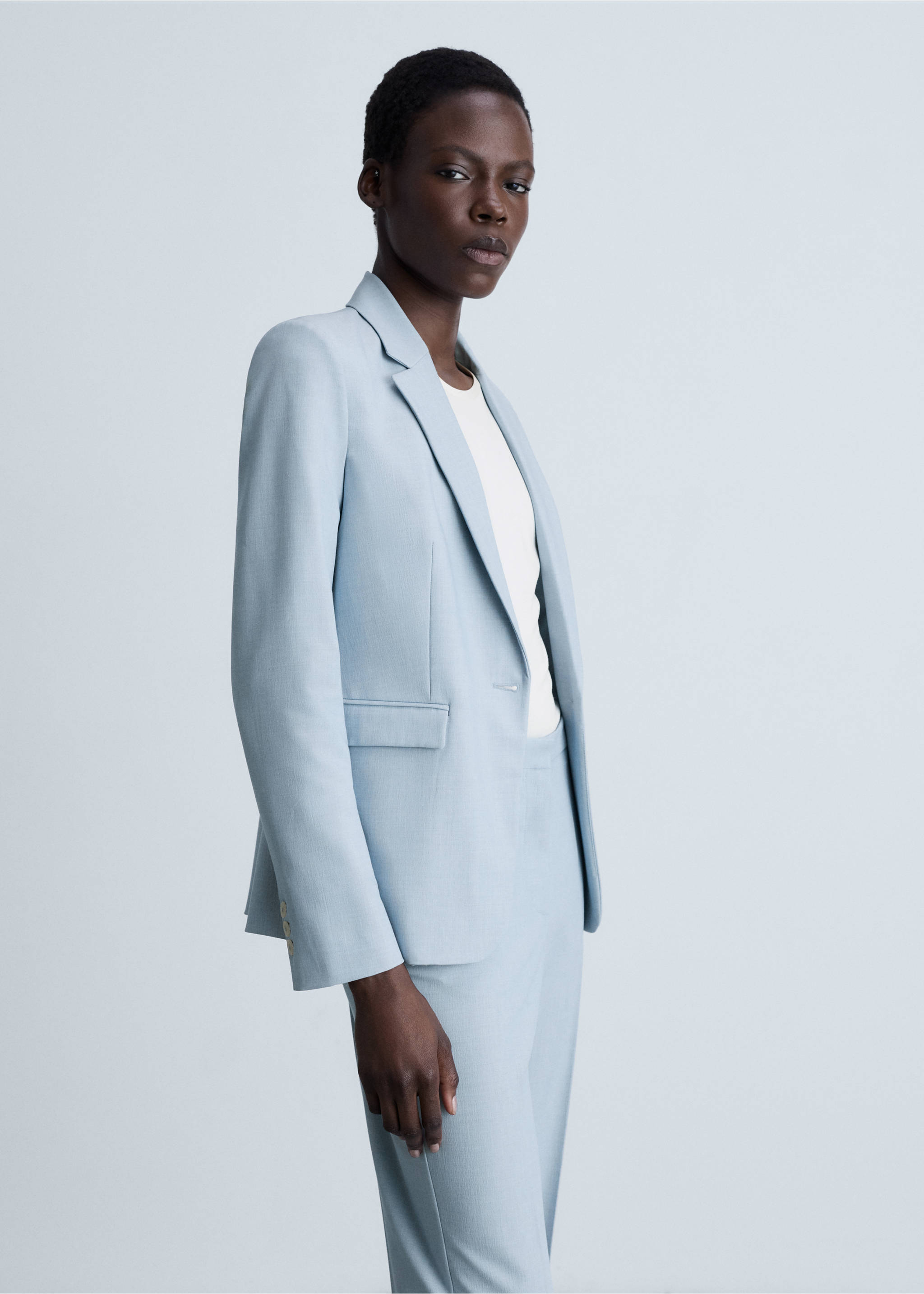 Straight suit trousers - Details of the article 1, Sky Blue. Ref: 87073292-00.