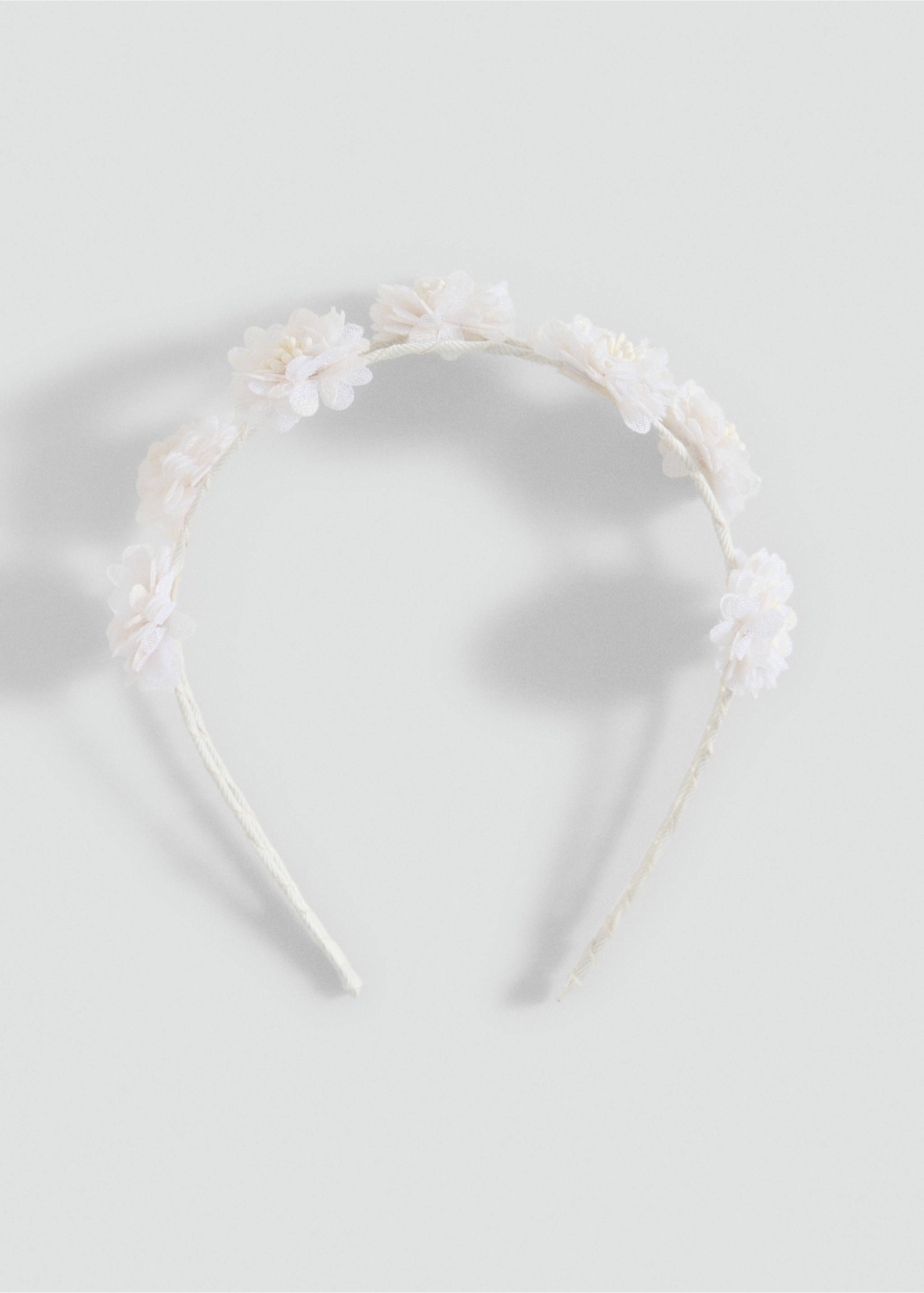 White kids' headband adorned with fabric flowers., Ecru. Ref: 87073648-00.