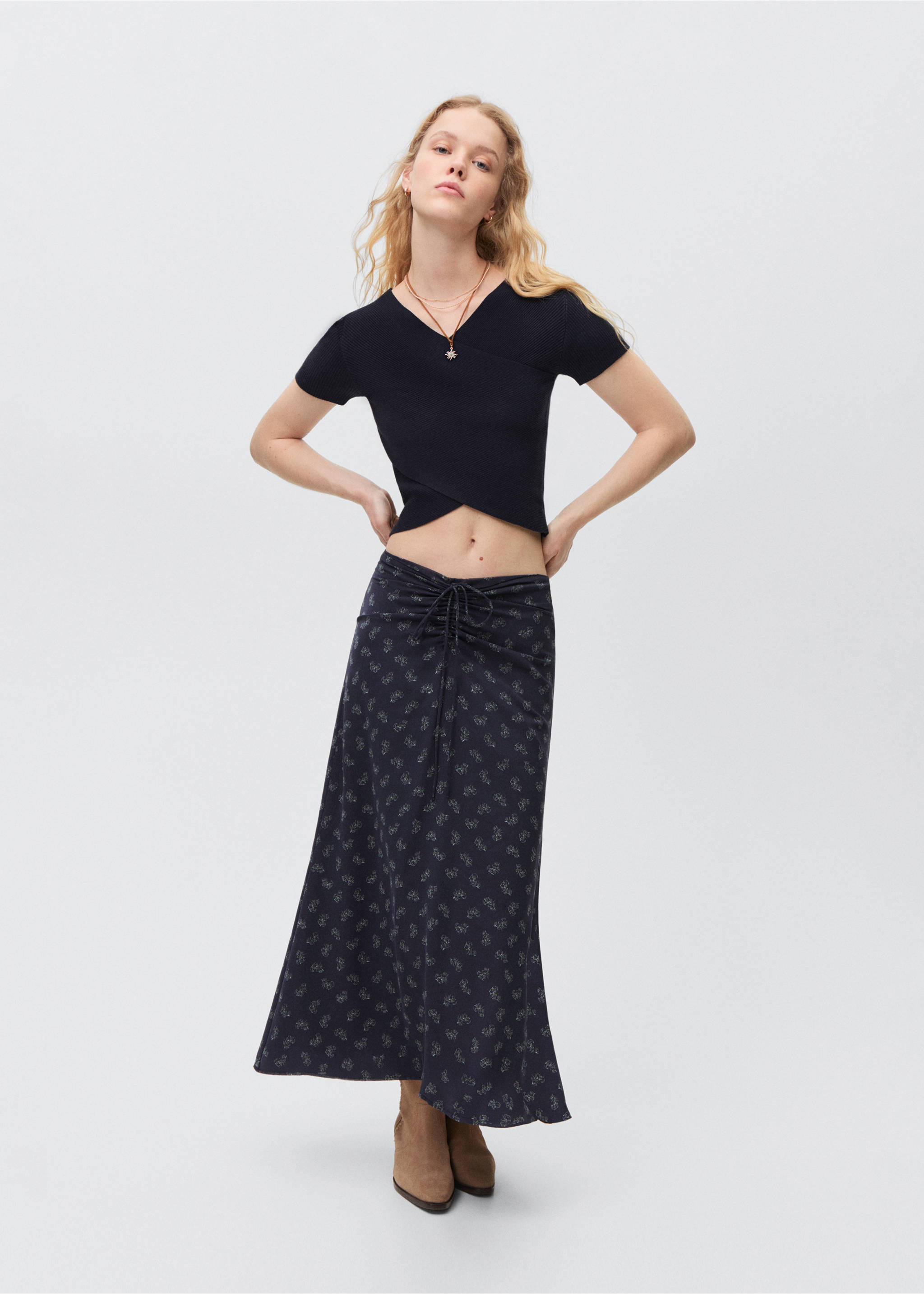 Printed long skirt - General plane, Dark Navy. Ref: 87074067-00.