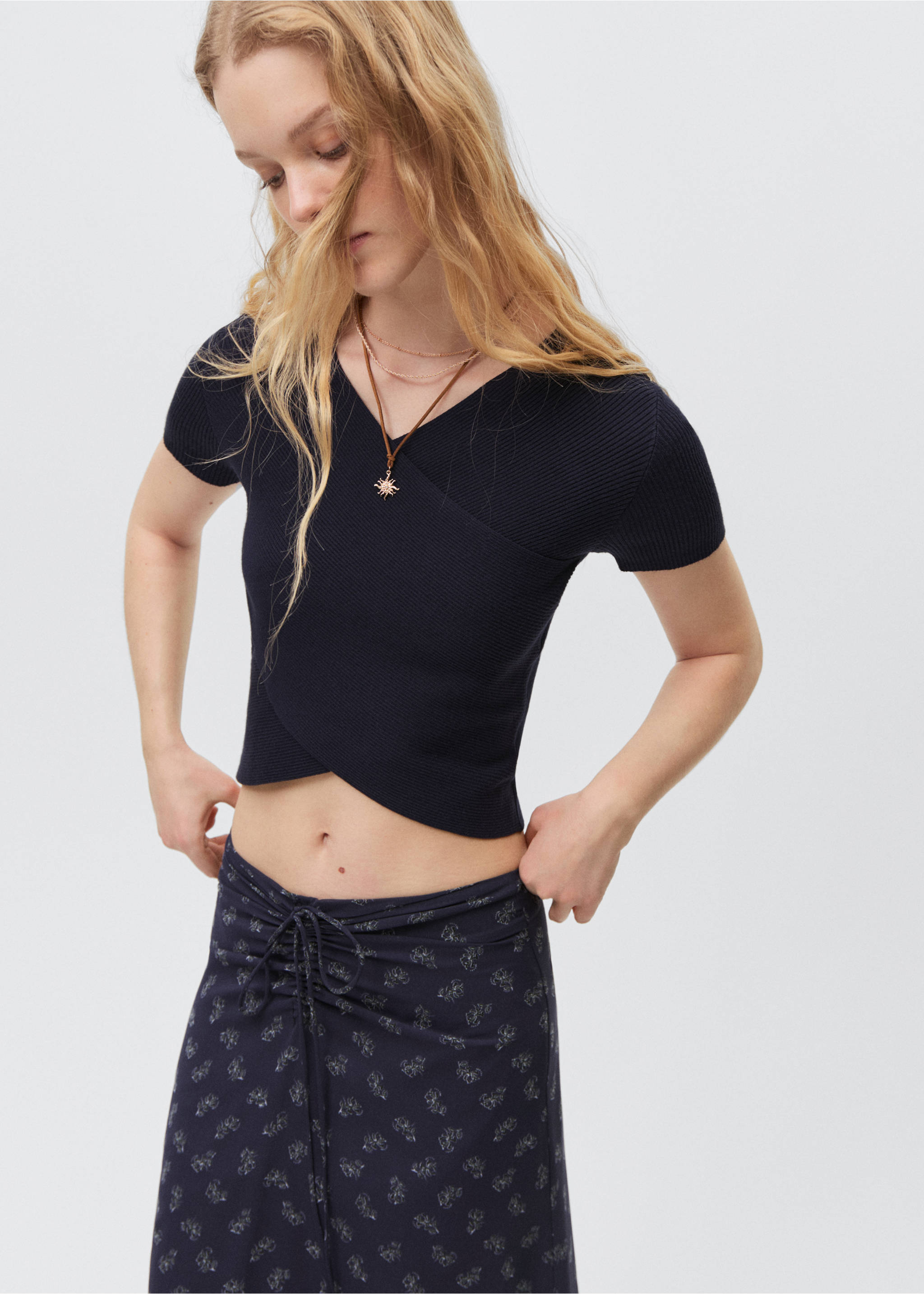 Printed long skirt - Medium plane, Dark Navy. Ref: 87074067-00.