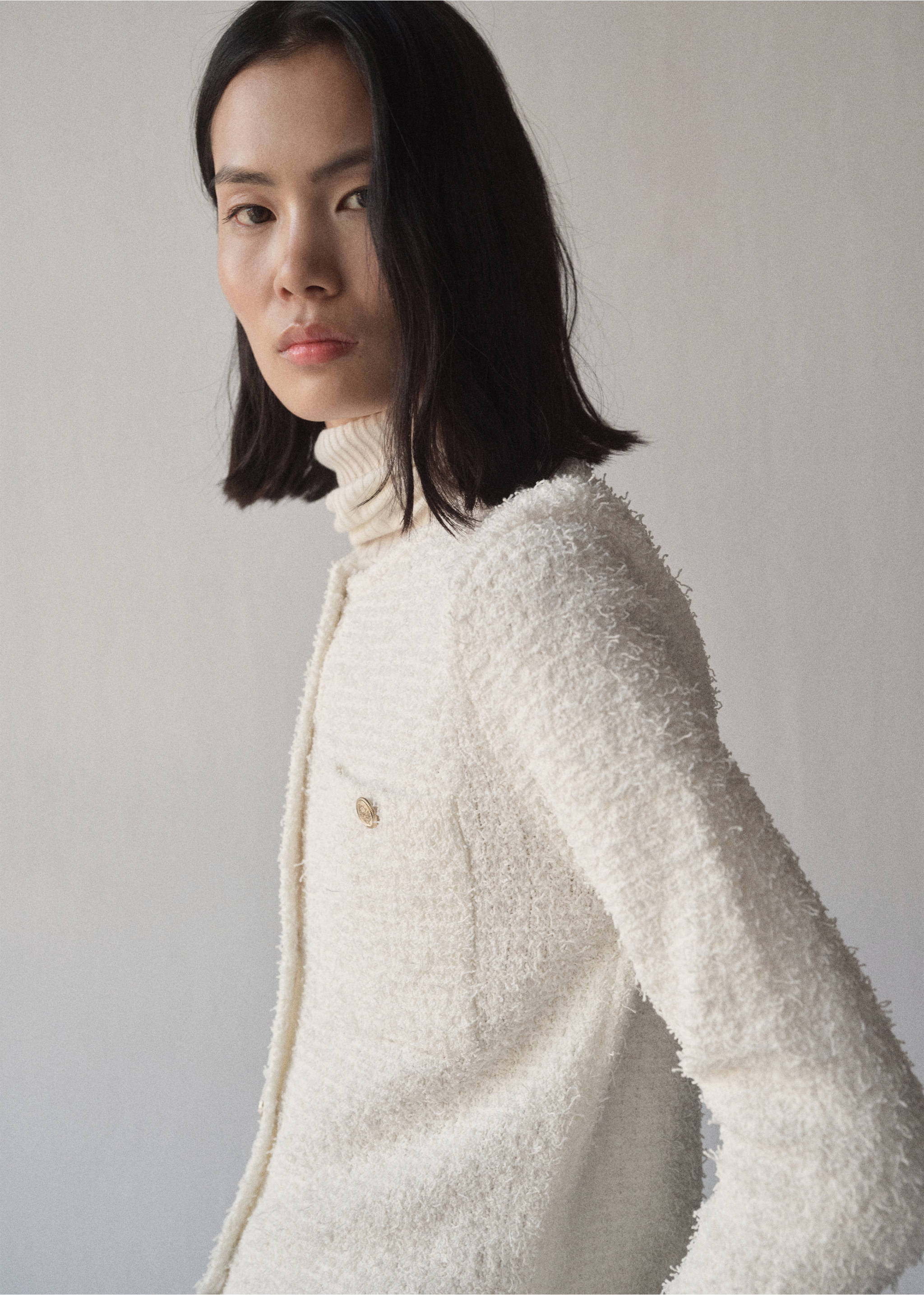 Tweed jacket with jewel buttons - Details of the article 1, Ecru. Ref: 87074076-00.