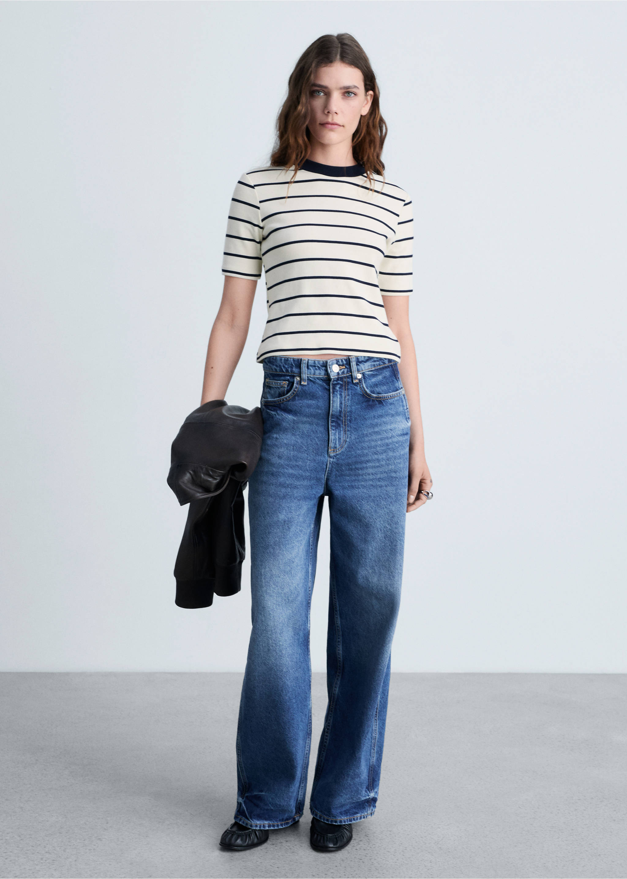 Striped cotton T-shirt - General plane, Ecru. Ref: 87074077-00.