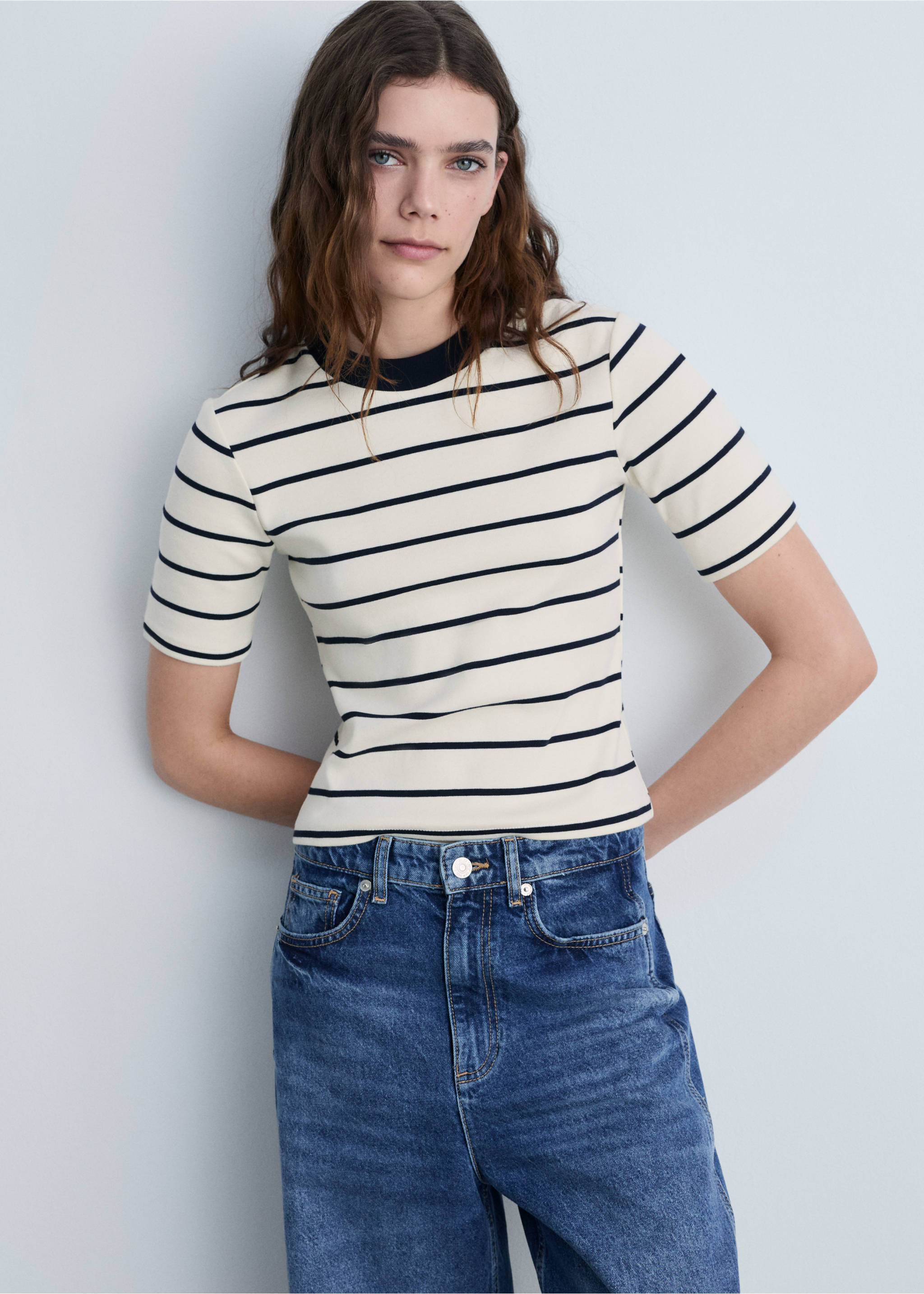 Striped cotton T-shirt - Medium plane, Ecru. Ref: 87074077-00.