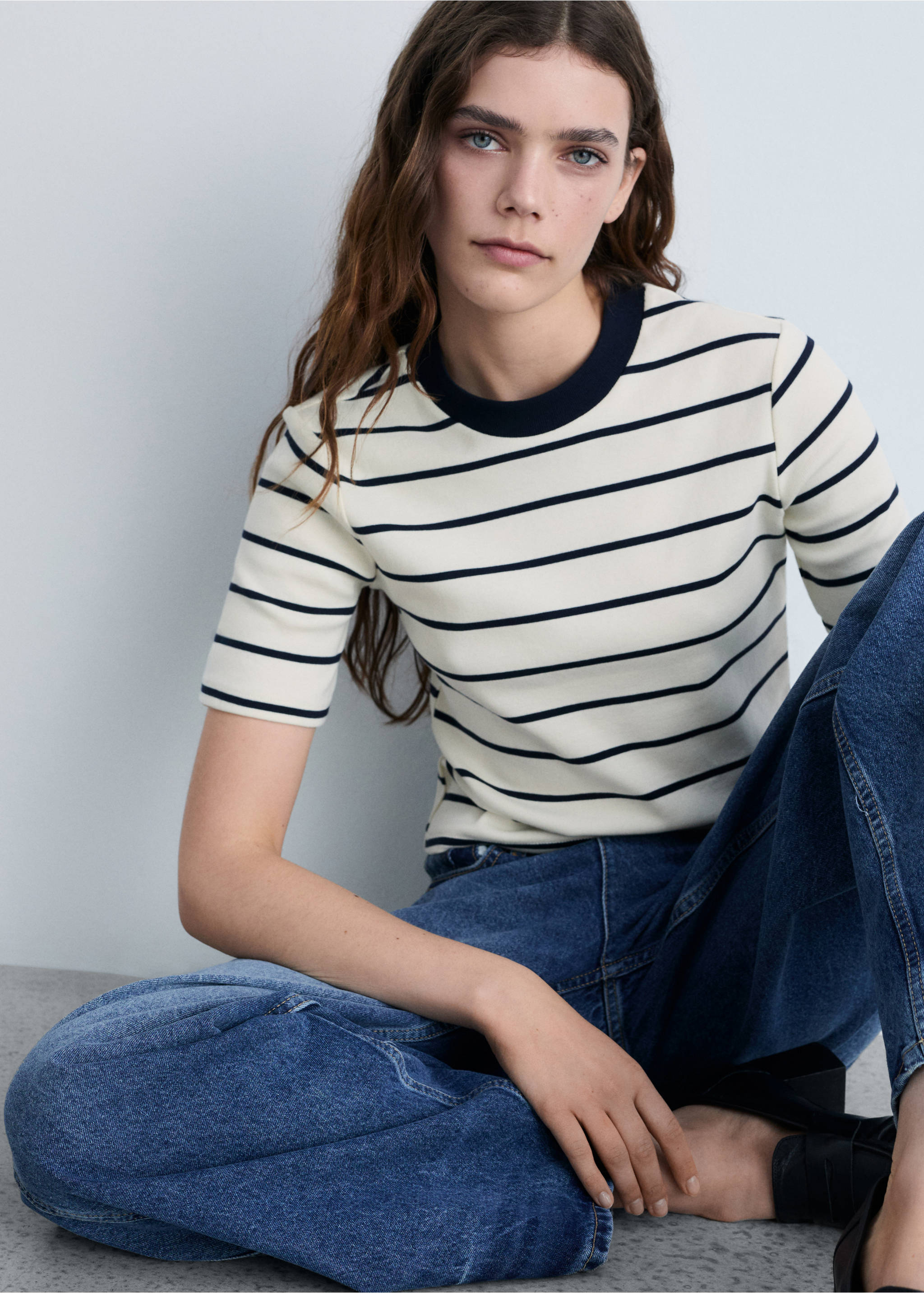Striped cotton T-shirt - Details of the article 2, Ecru. Ref: 87074077-00.