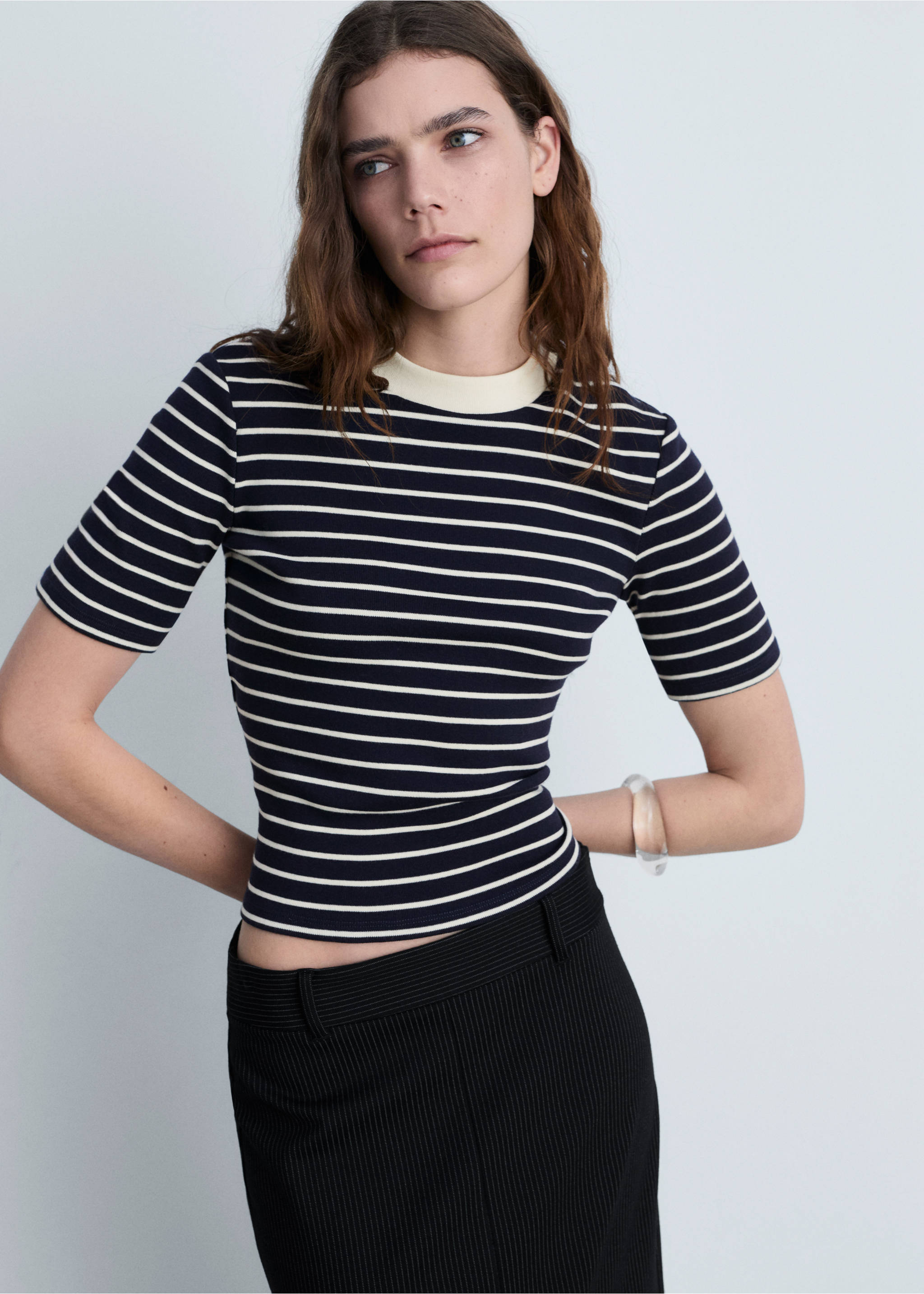 Striped cotton T-shirt - Medium plane, Dark Navy. Ref: 87074077-00.