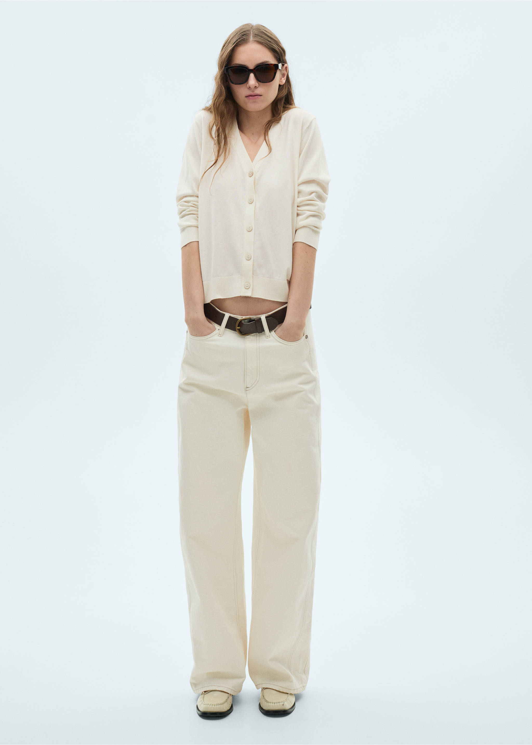 Mulberry silk-blend ribbed cardigan - General plane, Ecru. Ref: 87074078-00.