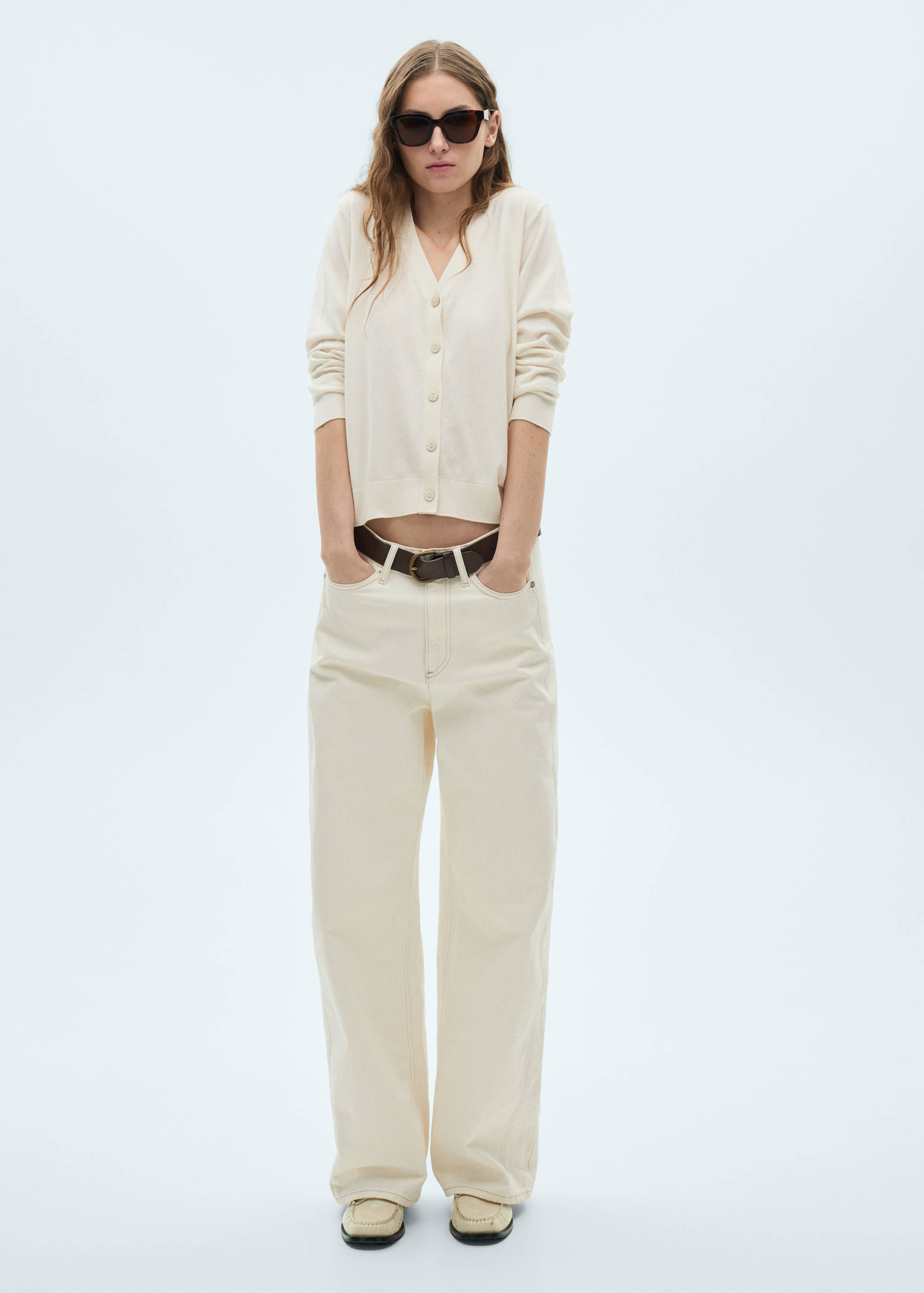 Cardigan côtelé en mélange de soie de mûrier - Plan général