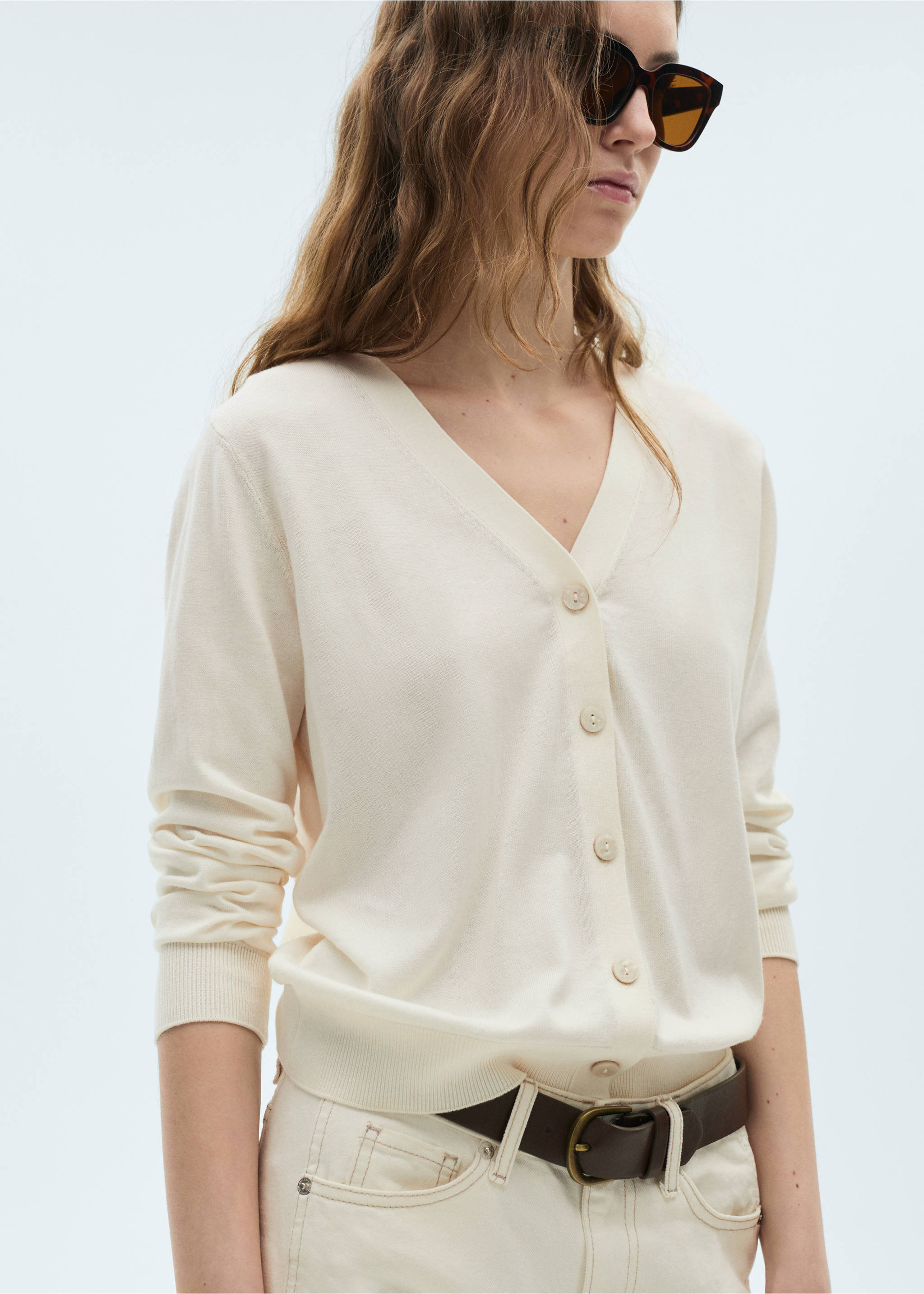 Mulberry silk-blend ribbed cardigan - Medium plane, Ecru. Ref: 87074078-00.