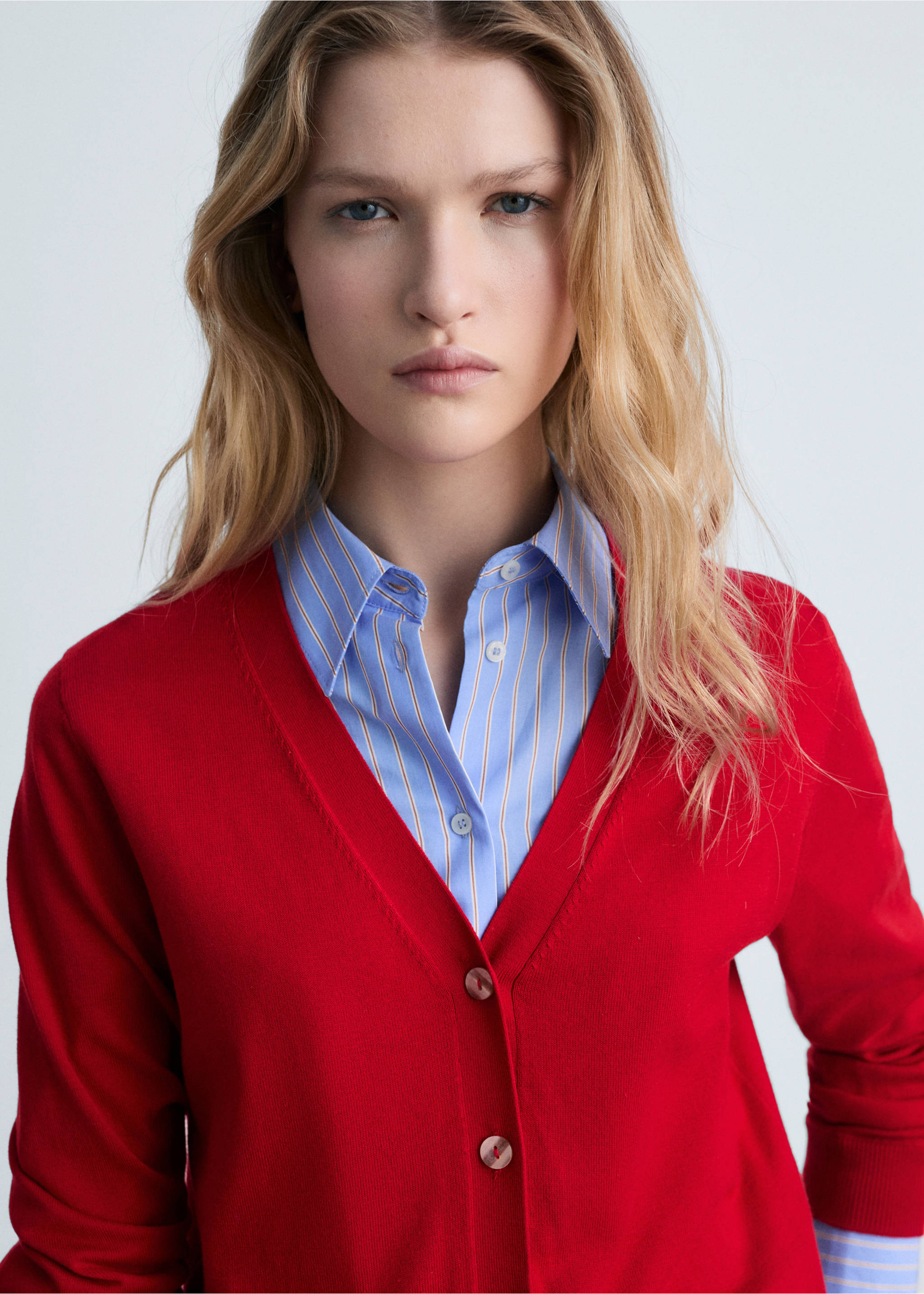 Mulberry silk-blend ribbed cardigan - Details of the article 1, Red. Ref: 87074078-00.
