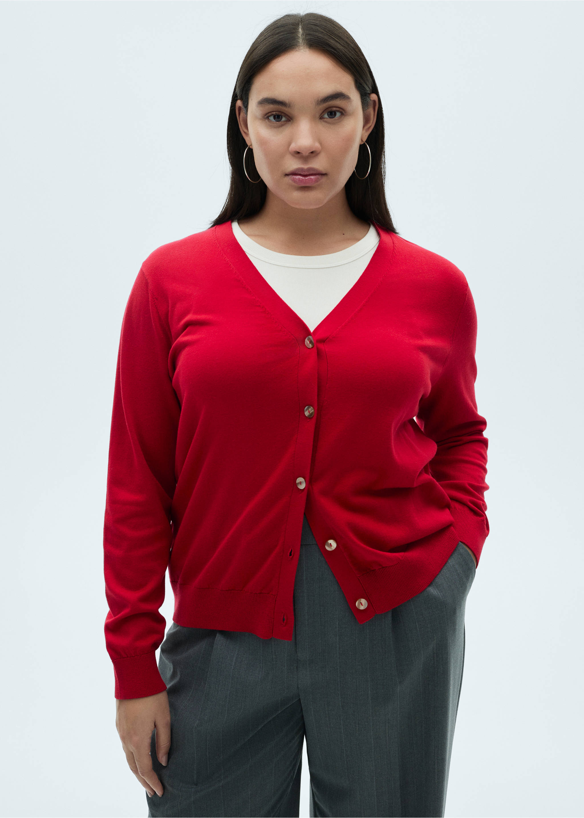 Mulberry silk-blend ribbed cardigan - Details of the article 5, Red. Ref: 87074078-00.
