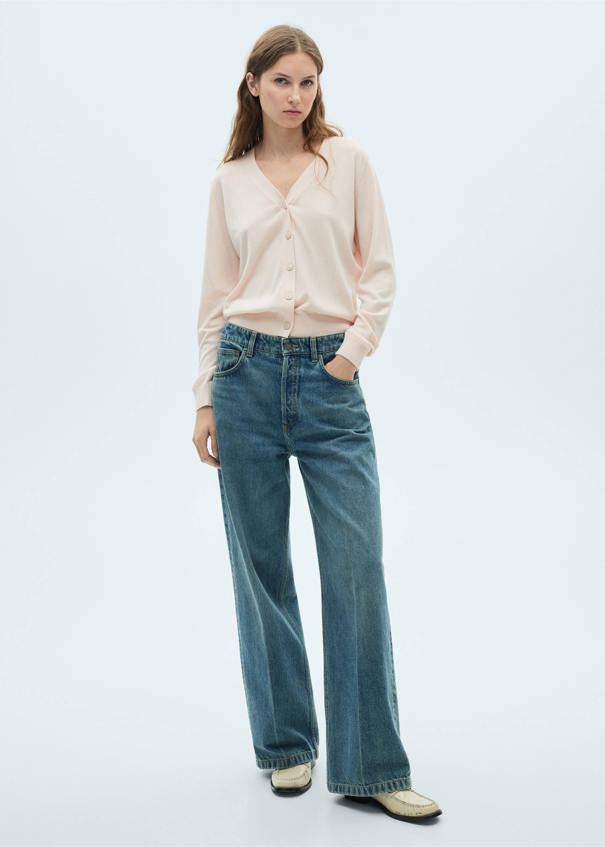 Mulberry silk-blend ribbed cardigan - General plane, Pale Pink. Ref: 87074078-00.
