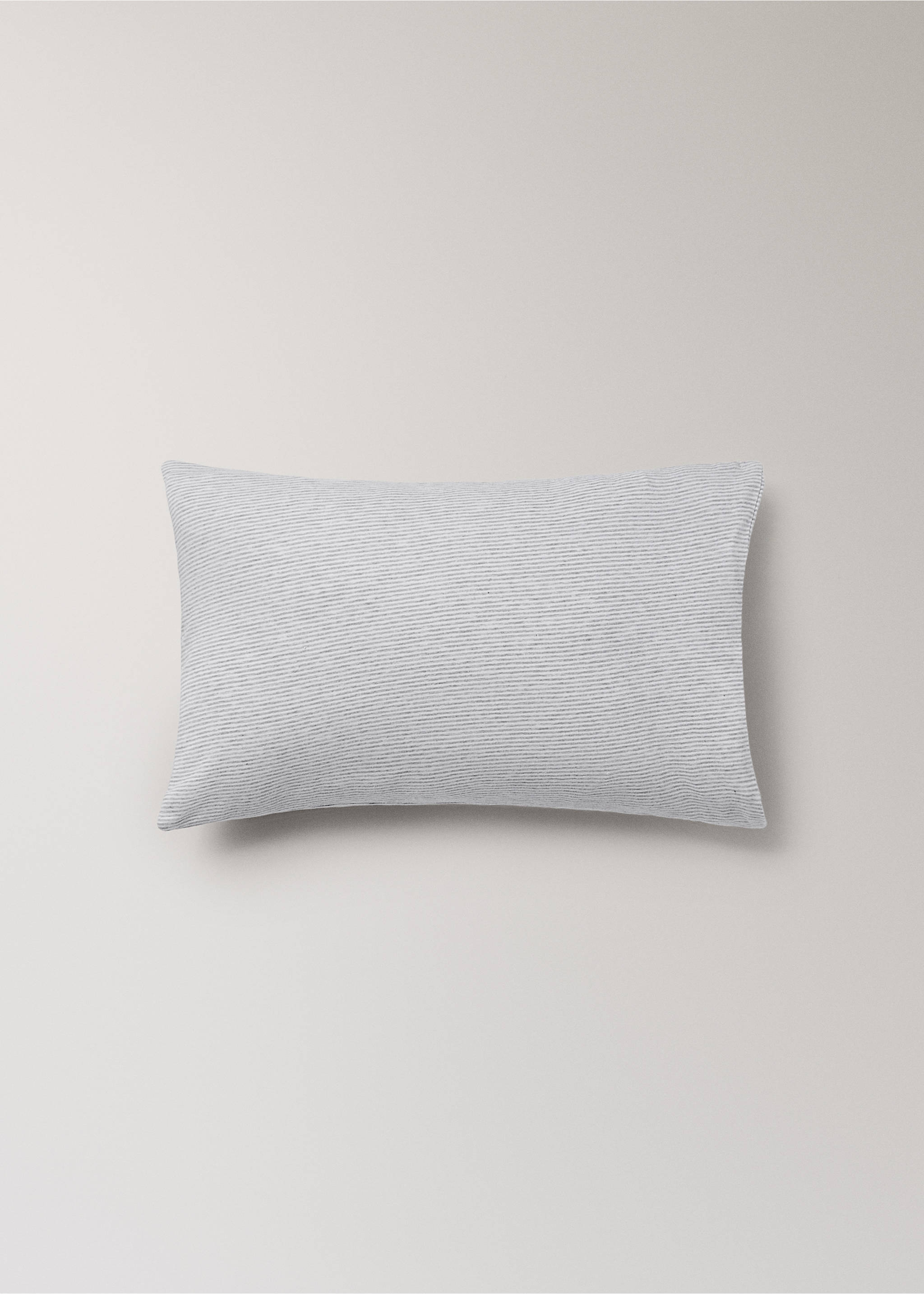 Grey and white striped cot pillowcase in a still life shot., Grey. Ref: 87074084-00.