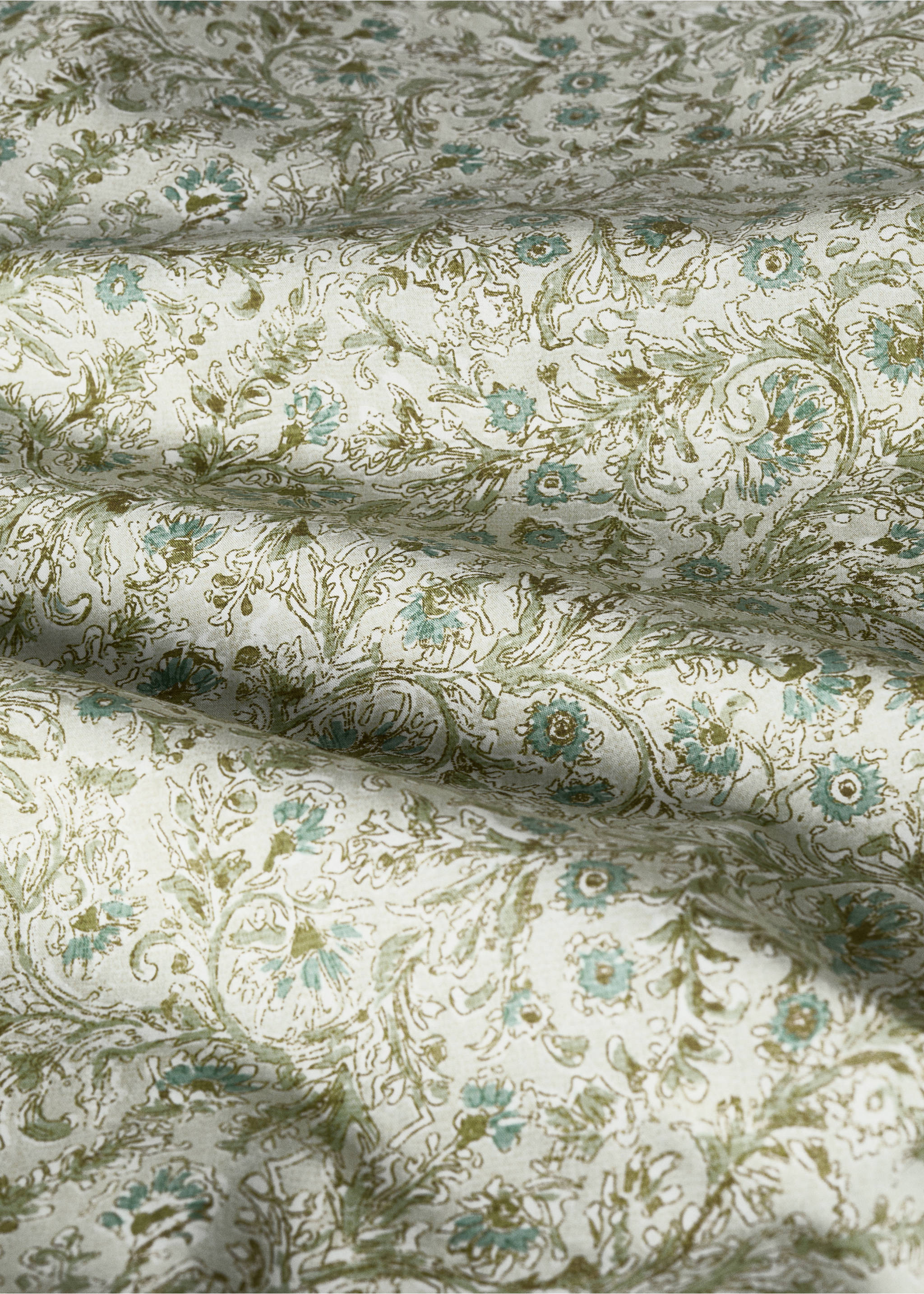 Cotton percale floral-print duvet cover for cot - Details of the article 1, Forest Green. Ref: 87074089-00.