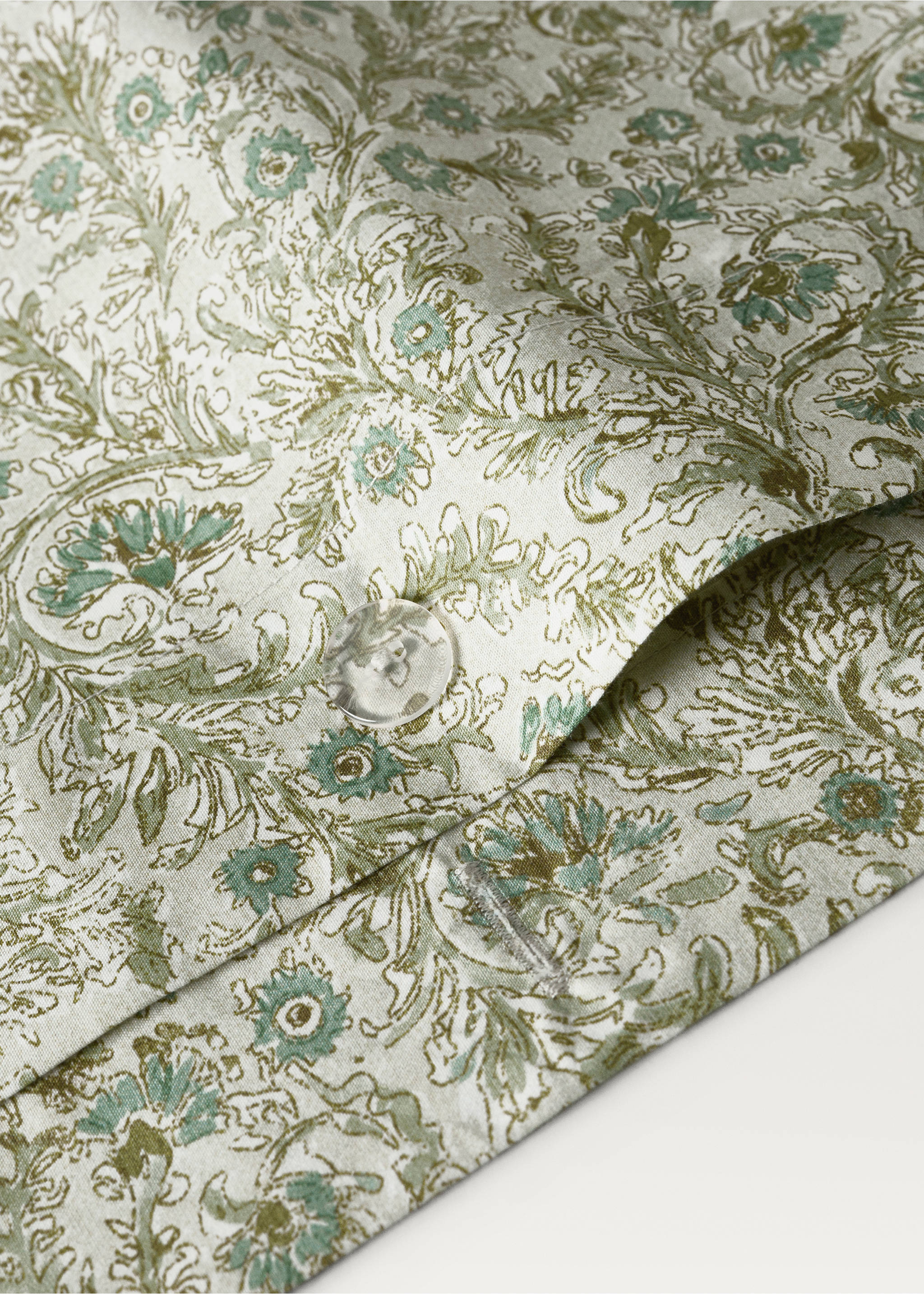 Cotton percale floral-print duvet cover for cot - Details of the article 2, Forest Green. Ref: 87074089-00.