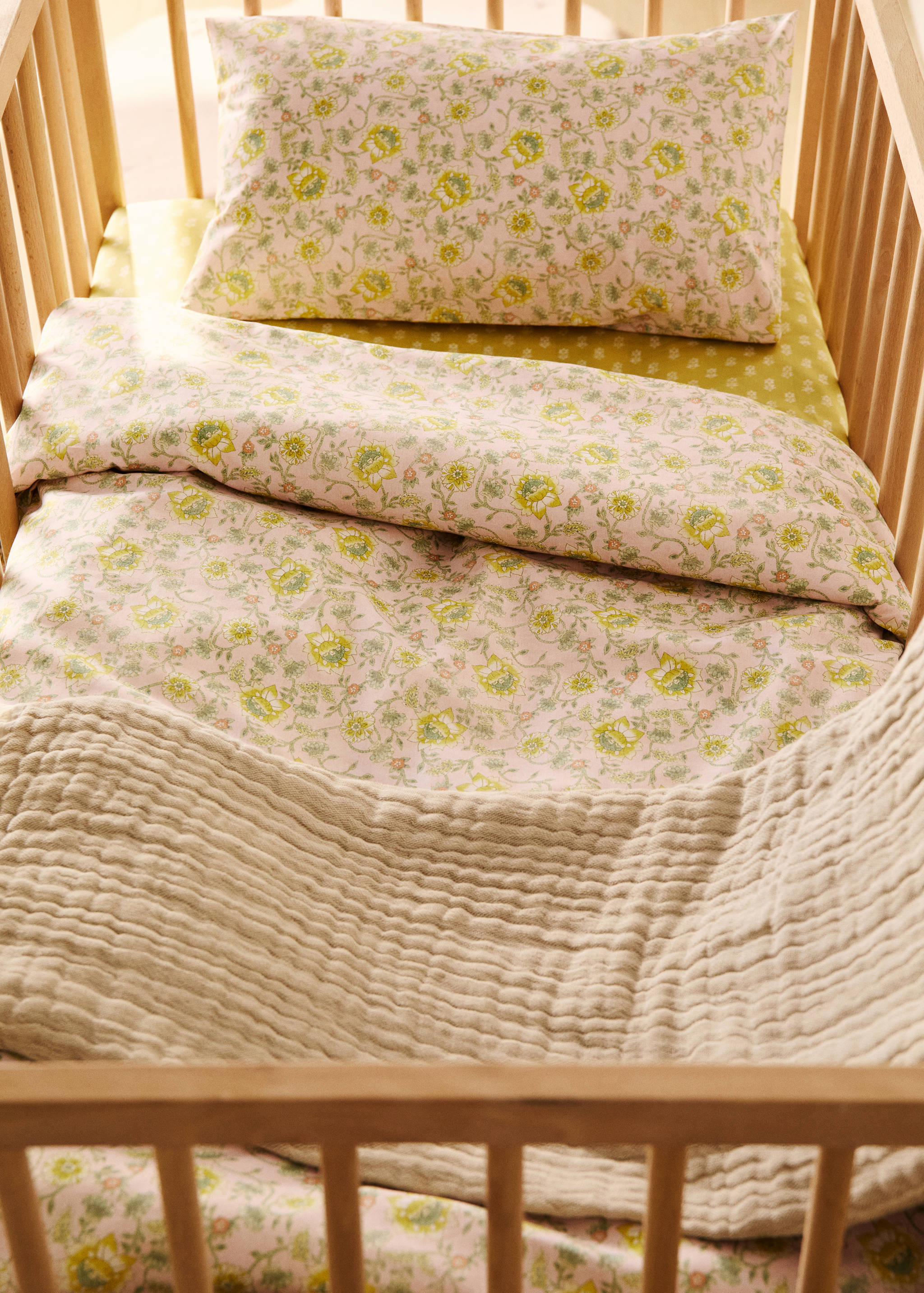 Cotton percale floral-print duvet cover for cot - General plane