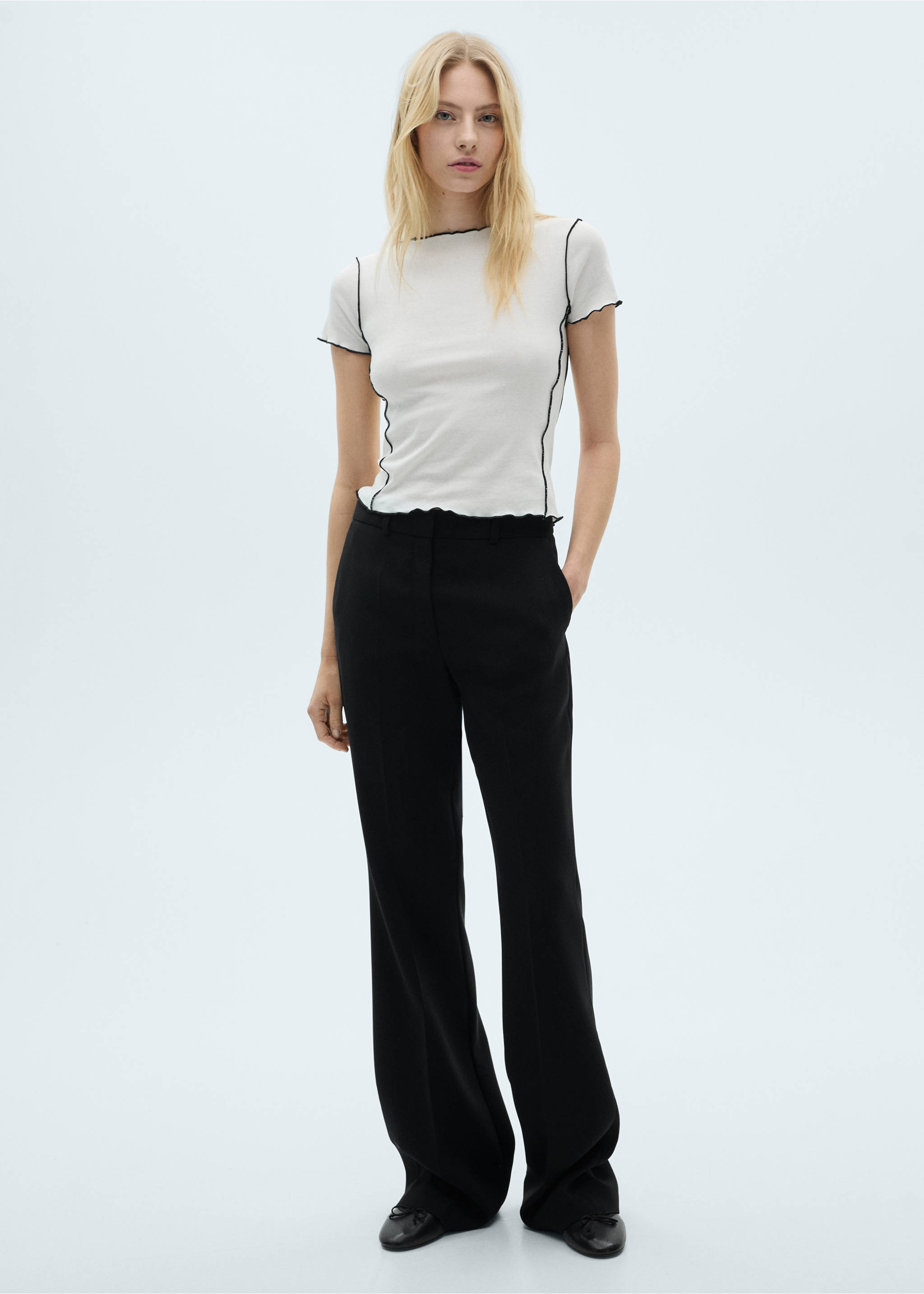 Crop top t-shirt with contrasting trim - General plane, White. Ref: 87074090-00.