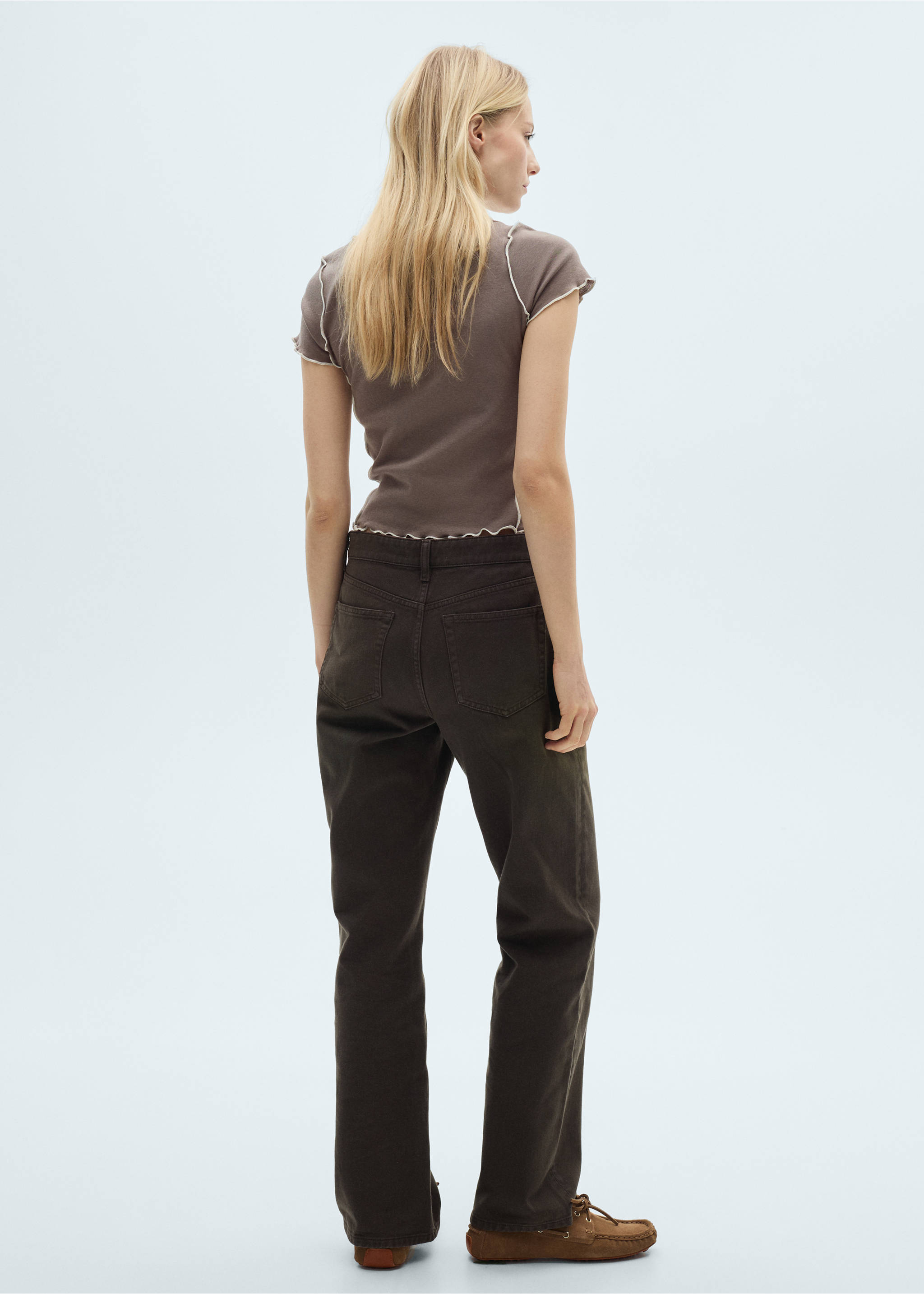 Crop top t-shirt with contrasting trim - Reverse of the article, Medium Brown. Ref: 87074090-00.