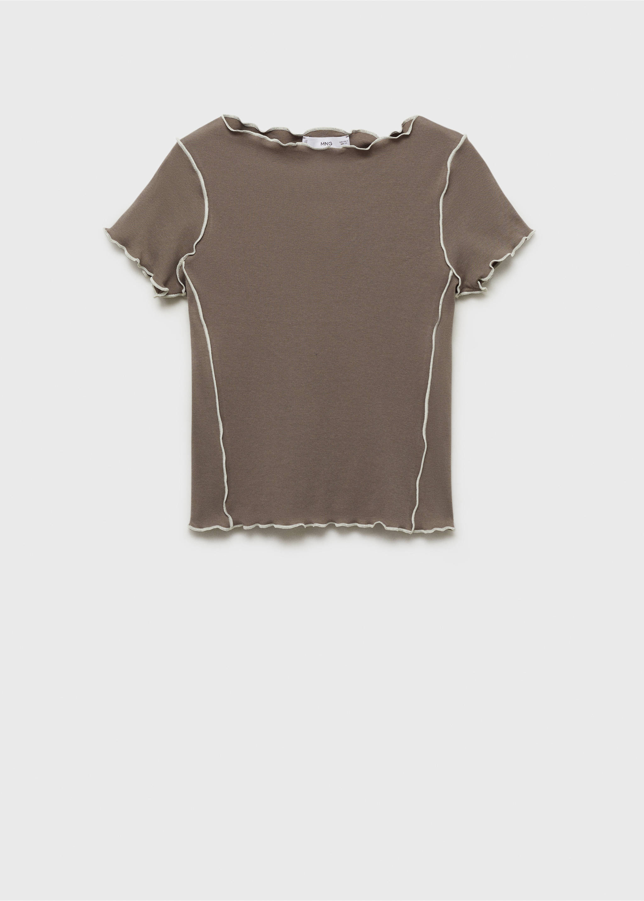 Crop top t-shirt with contrasting trim - Article without model, Medium Brown. Ref: 87074090-00.