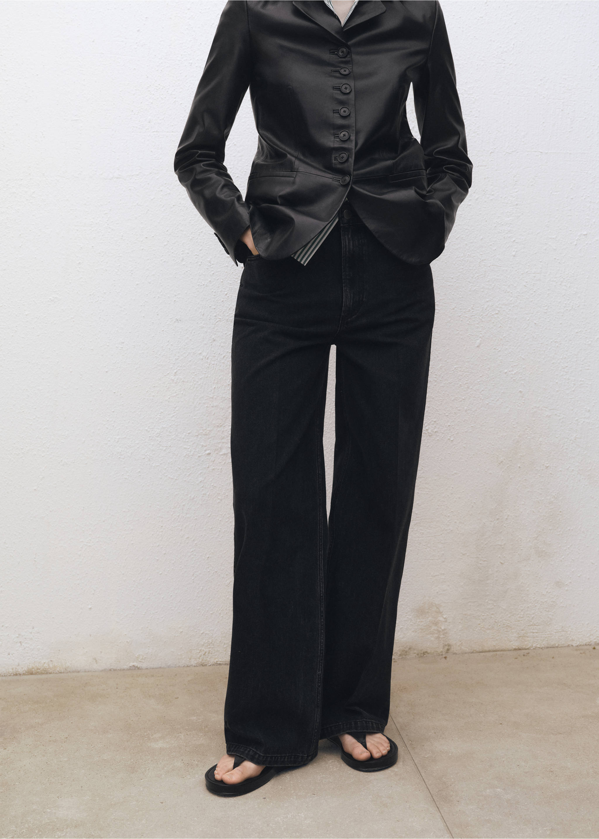 High waist straight jeans - Medium plane, Black denim. Ref: 87074091-00.