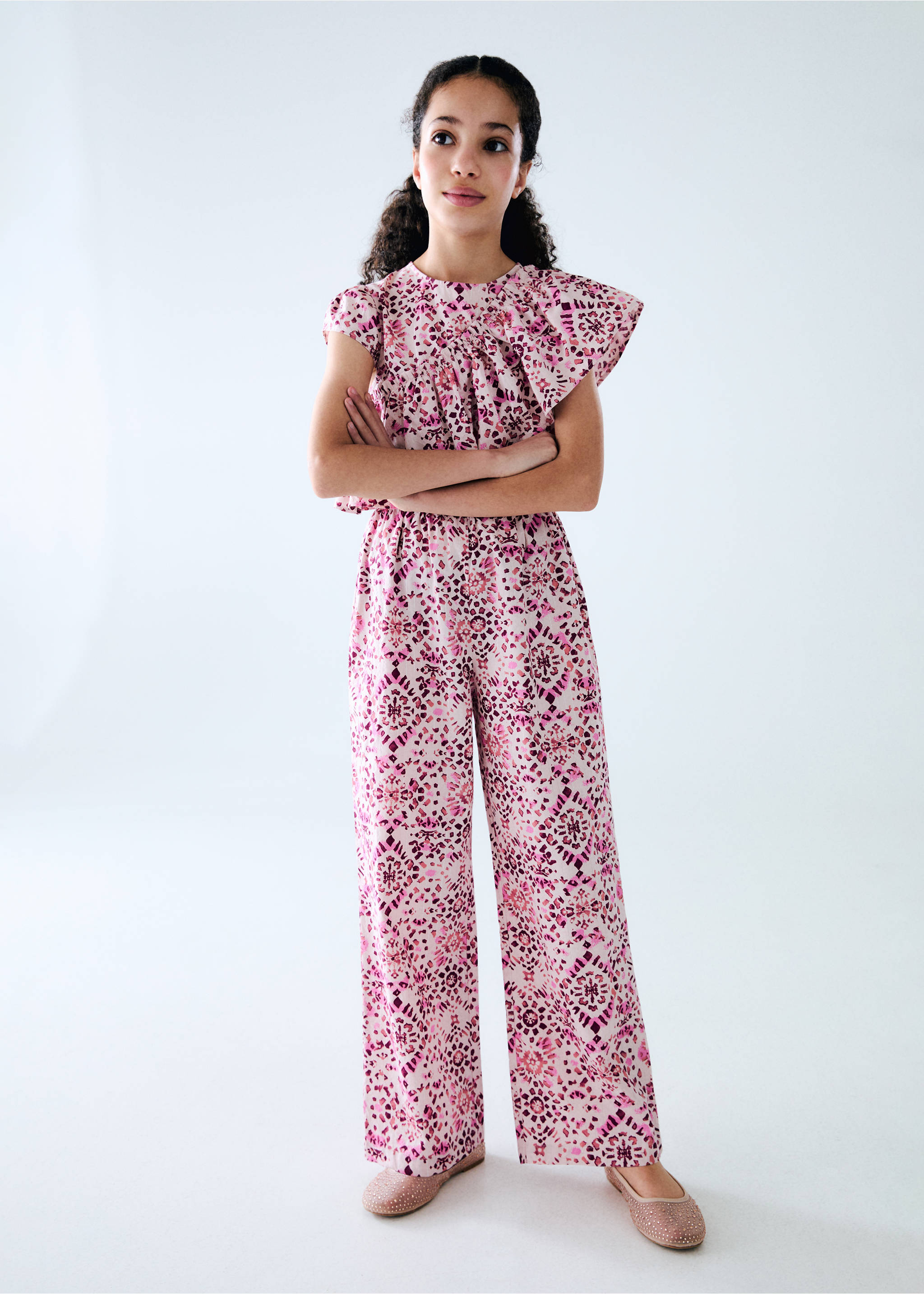 Ruffled detail jumpsuit - Details of the article 5, Pink. Ref: 87074389-00.