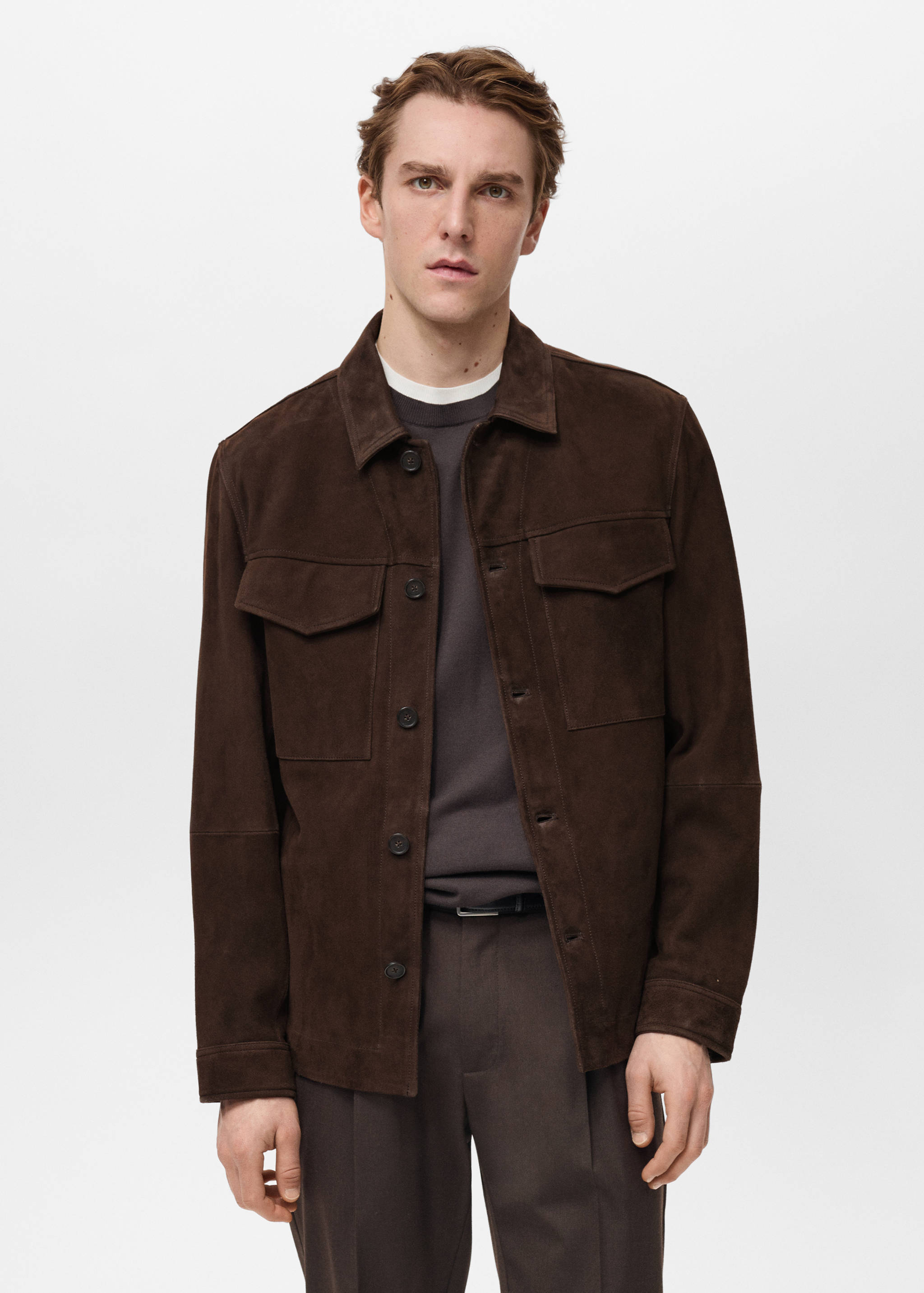 Suede jacket with pockets - Medium plane
