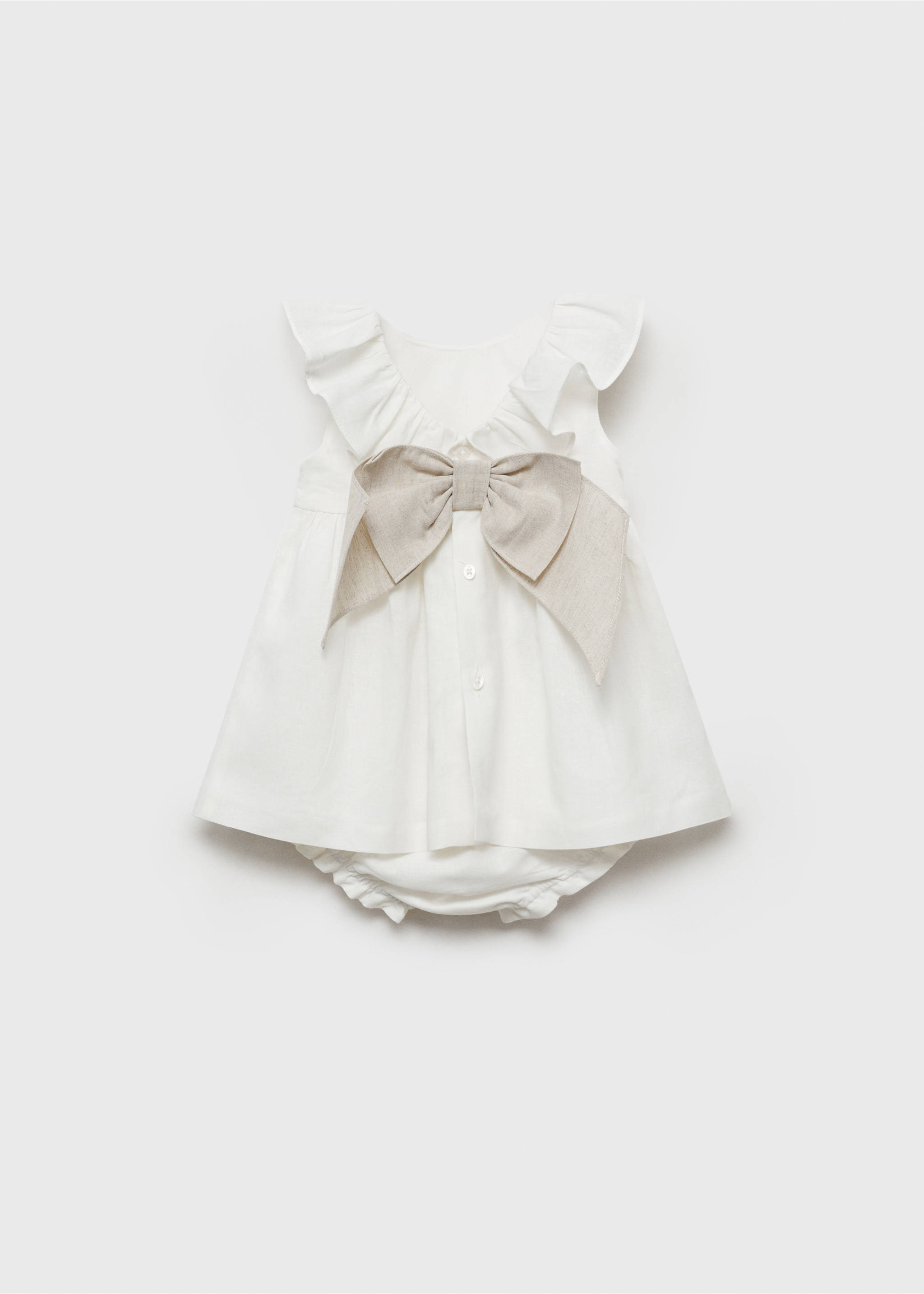 Φόρεμα και ζιπουνάκια από λινό με φιόγκο - Πίσω όψη προϊόντος, Υπόλευκο. Ref: 87074395-00.