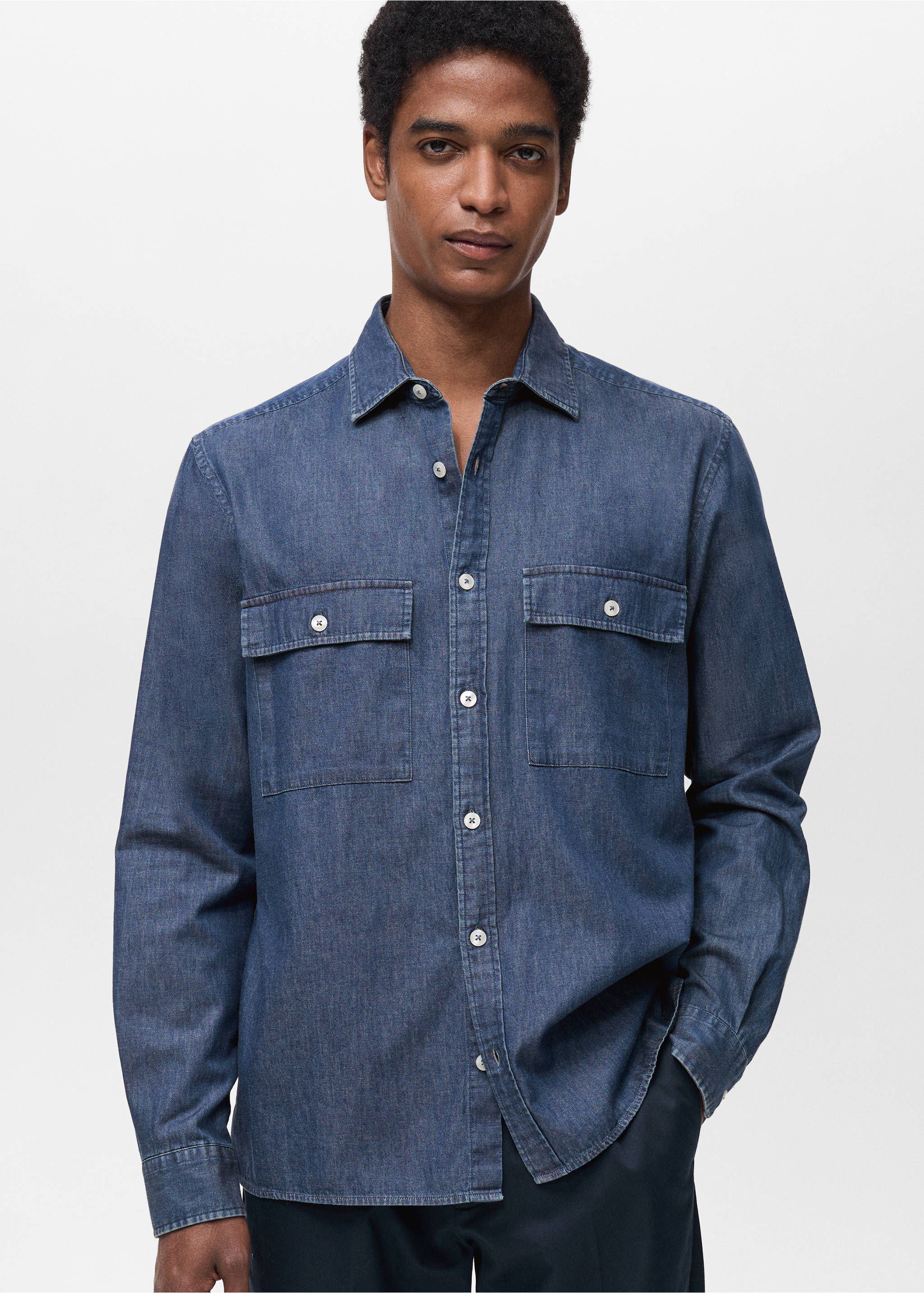 Camisa chambray 100% algodón - Plano medio, Azul oscuro. Ref: 87074407-00.